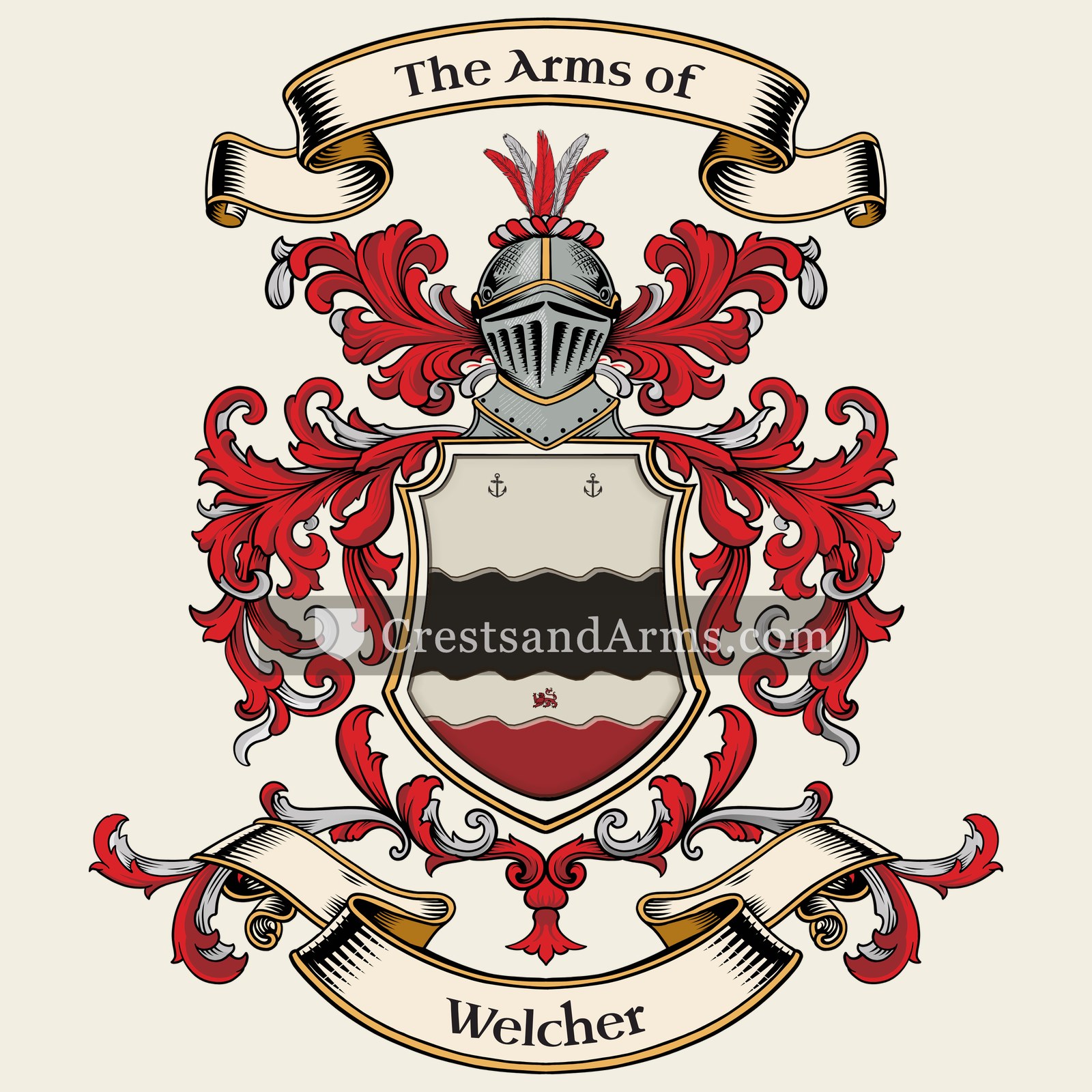 The Welcher coat of arms, drawn from the recorded blazon