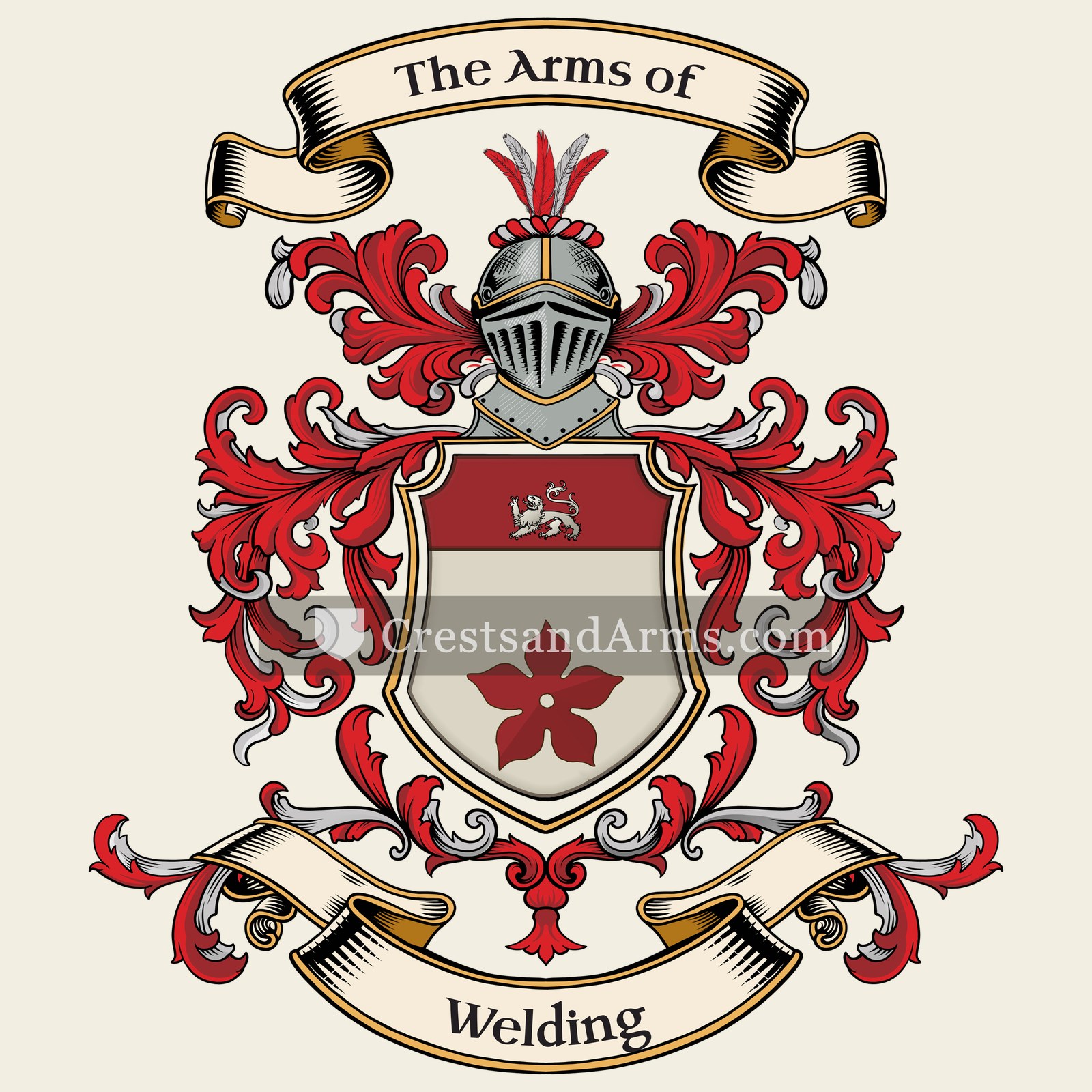 The Welding coat of arms, drawn from the recorded blazon