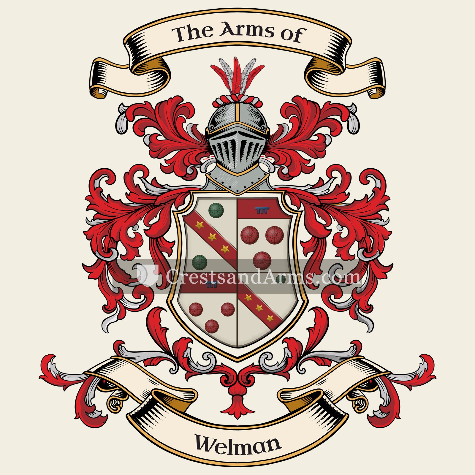 The Welman coat of arms, drawn from the recorded blazon