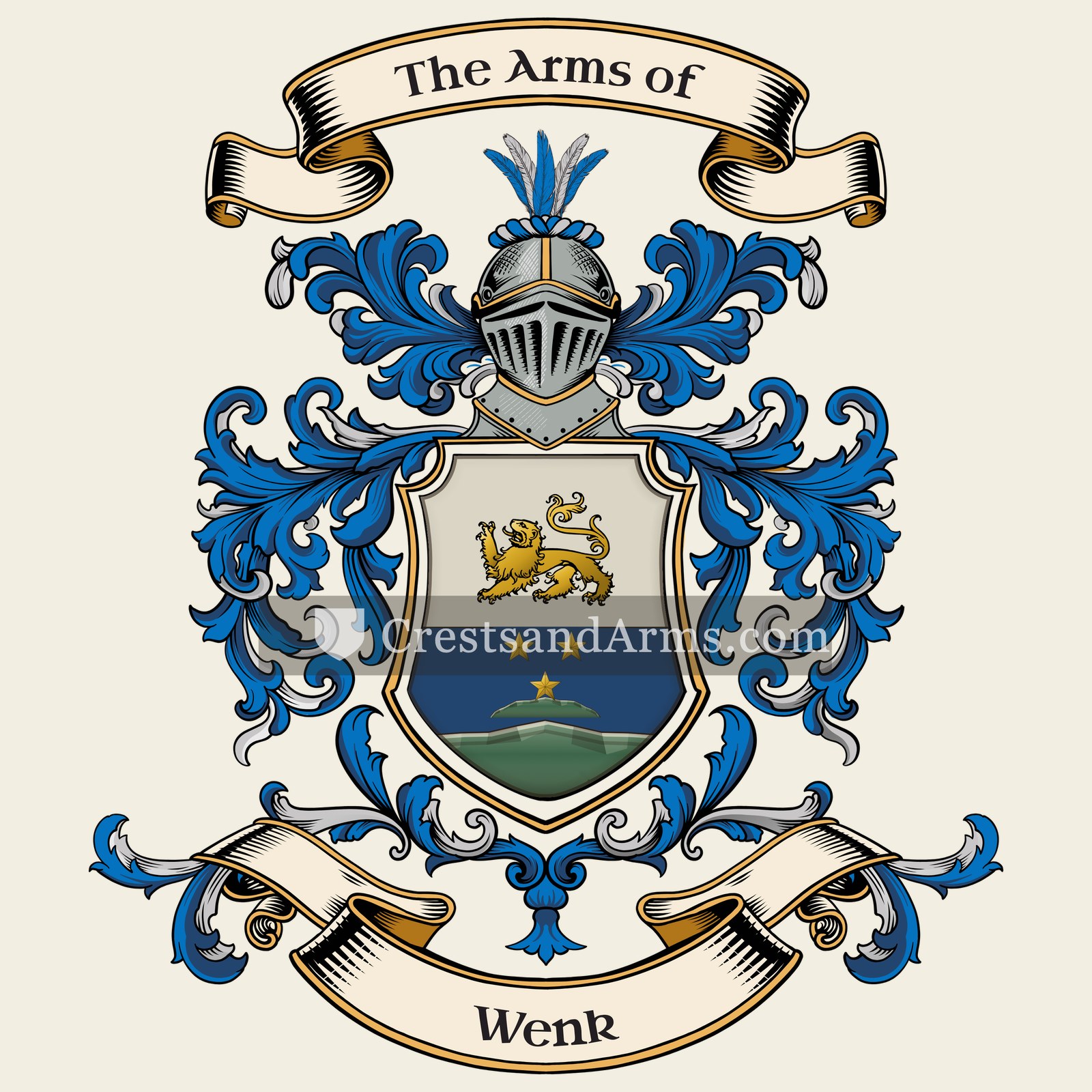 The Wenk coat of arms, drawn from the recorded blazon