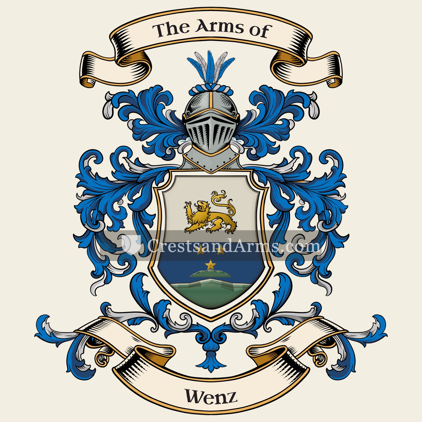 The Wenz coat of arms, drawn from the recorded blazon