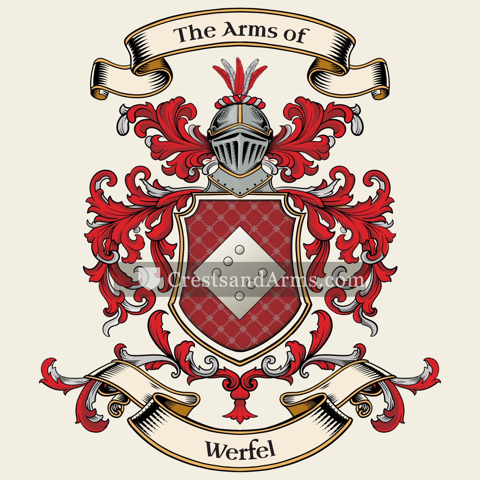 The Werfel coat of arms, drawn from the recorded blazon