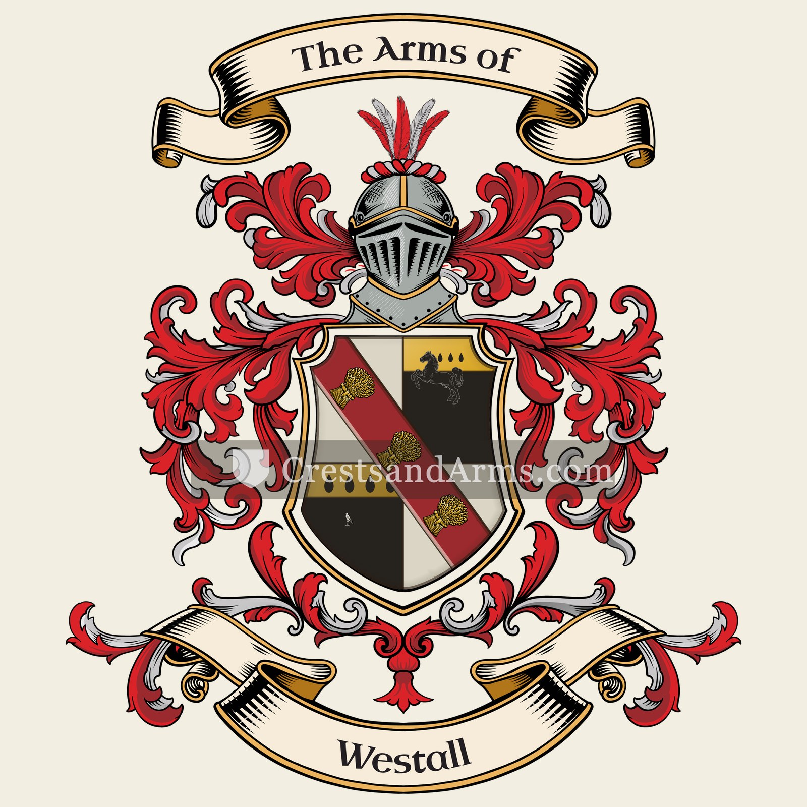 The Westall coat of arms, drawn from the recorded blazon