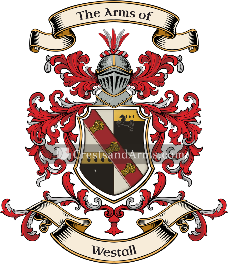 The Westall coat of arms, drawn from the recorded blazon