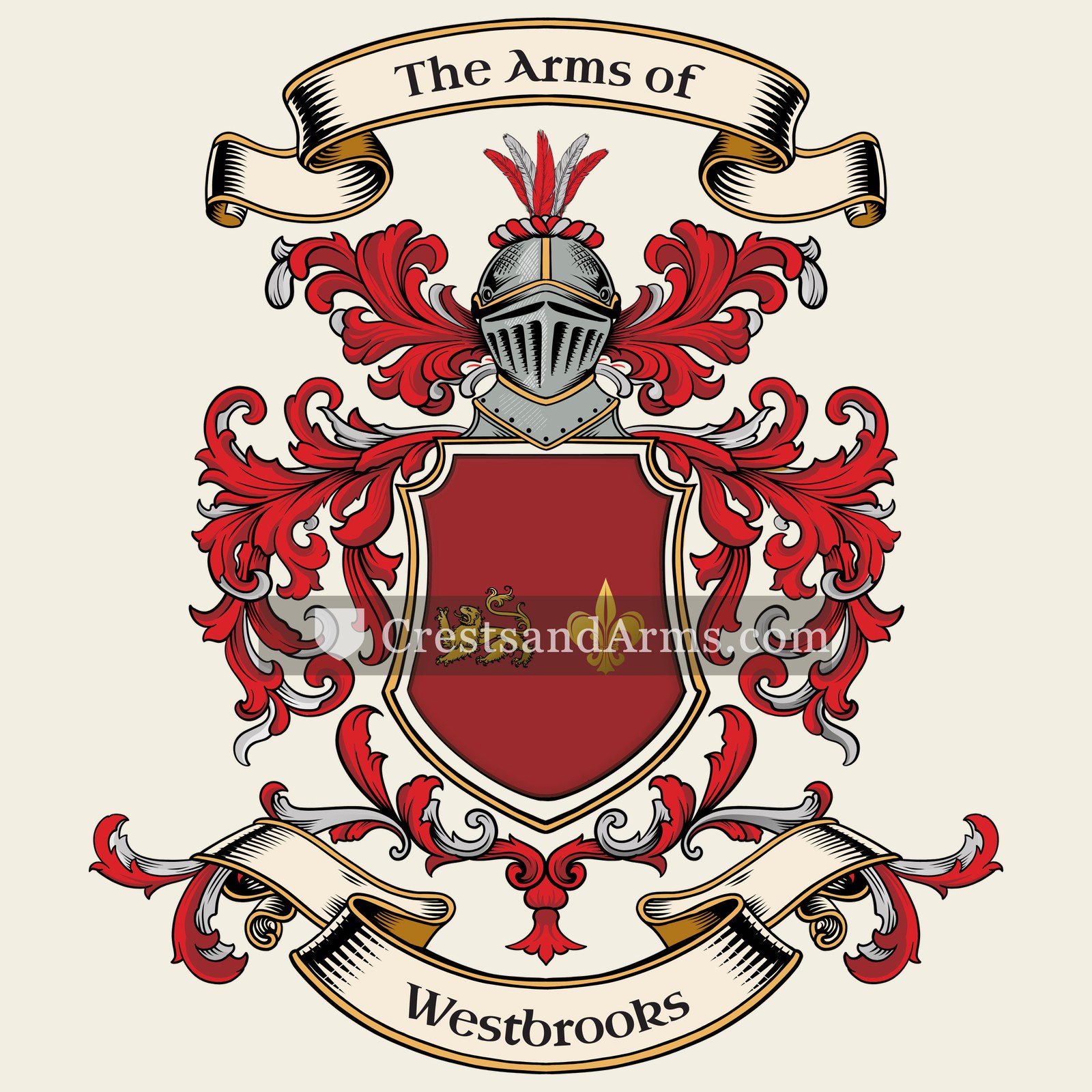 The Westbrooks coat of arms, drawn from the recorded blazon