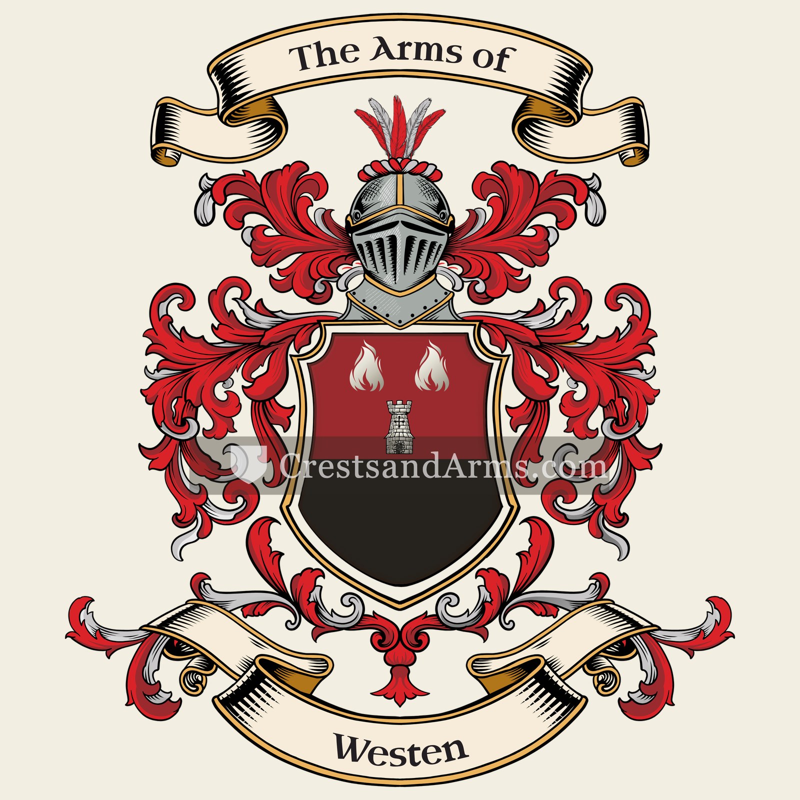 The Westen coat of arms, drawn from the recorded blazon
