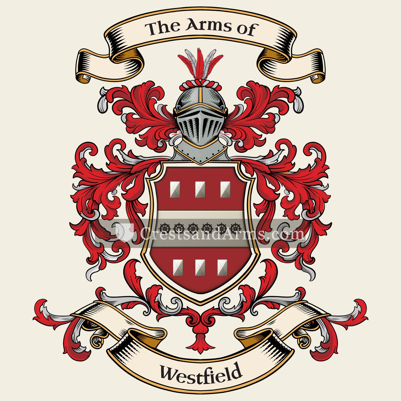 The Westfield coat of arms, drawn from the recorded blazon