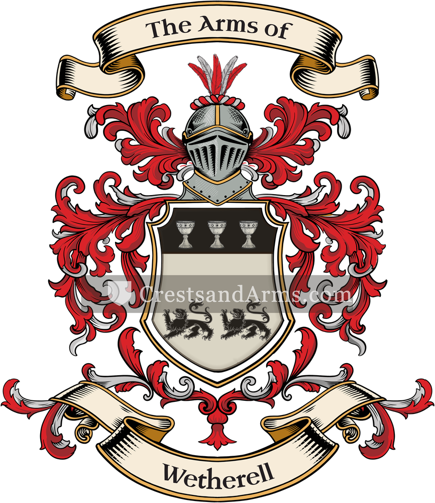 The Wetherell coat of arms, drawn from the recorded blazon