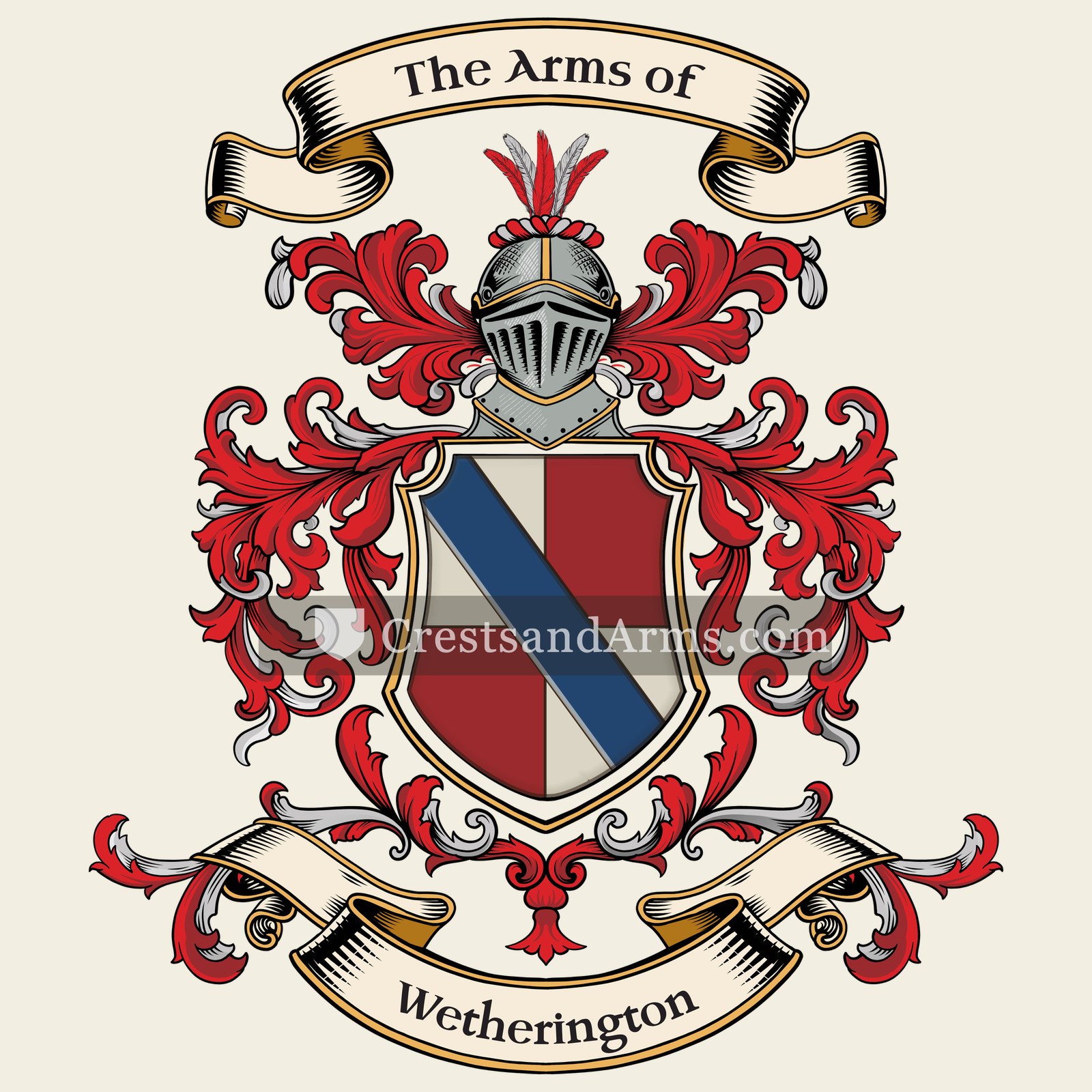 The Wetherington coat of arms, drawn from the recorded blazon