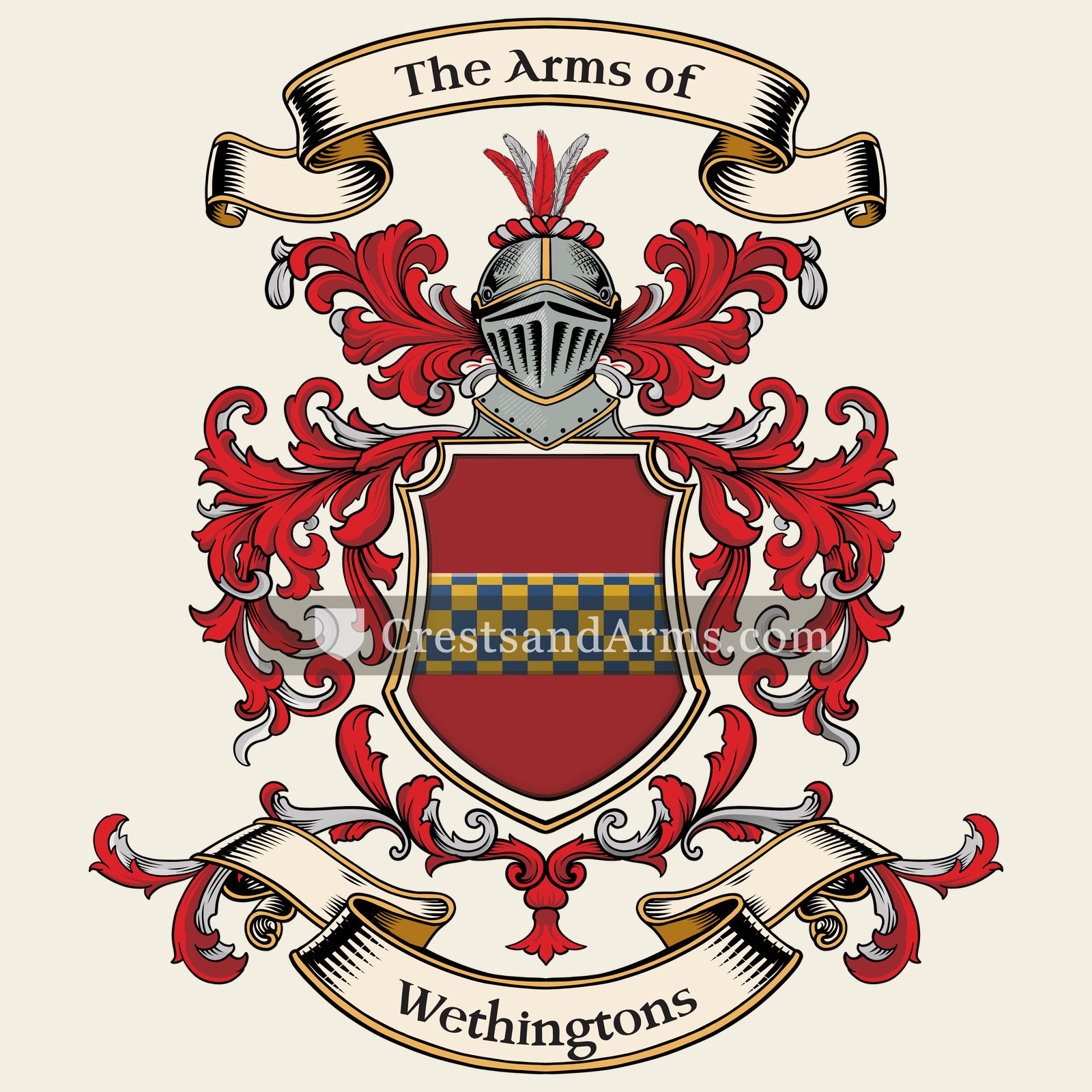 The Wethingtons coat of arms, drawn from the recorded blazon