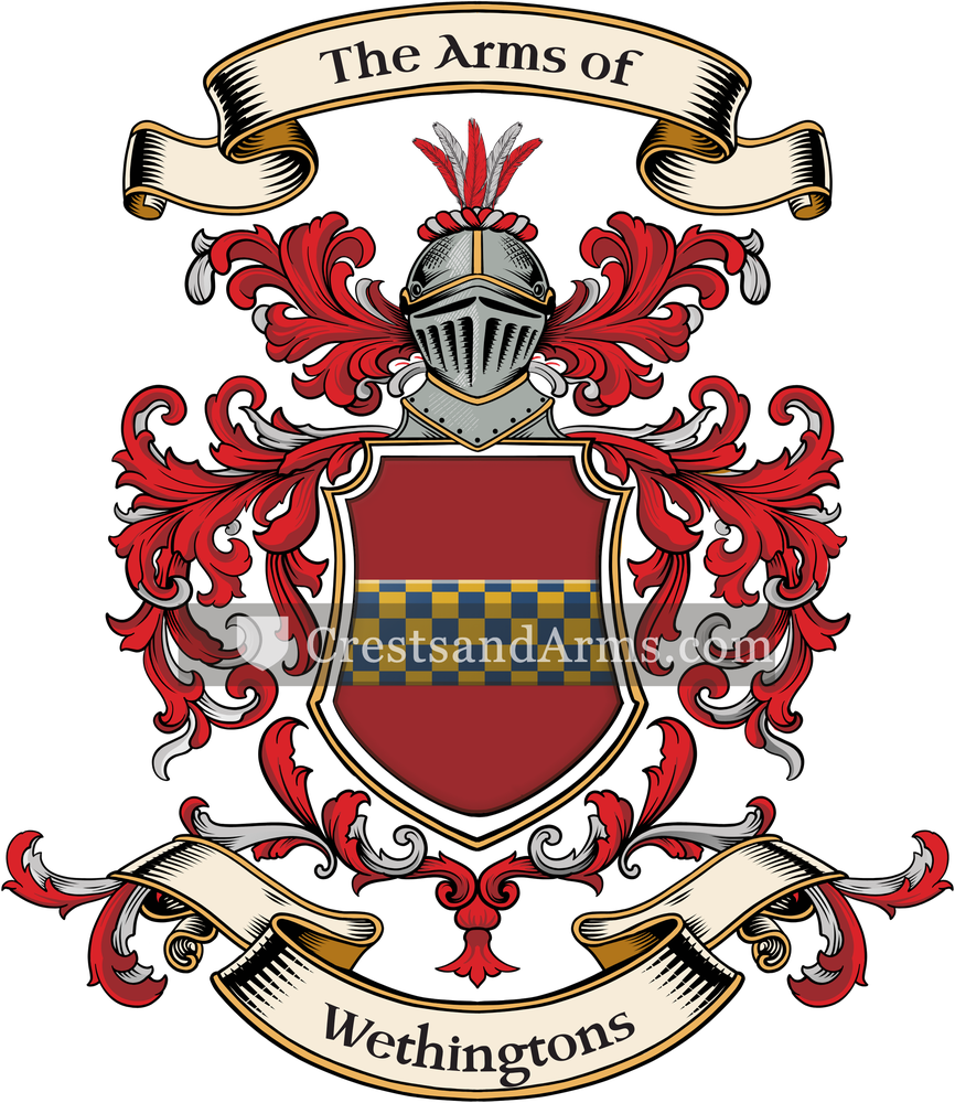 The Wethingtons coat of arms, drawn from the recorded blazon