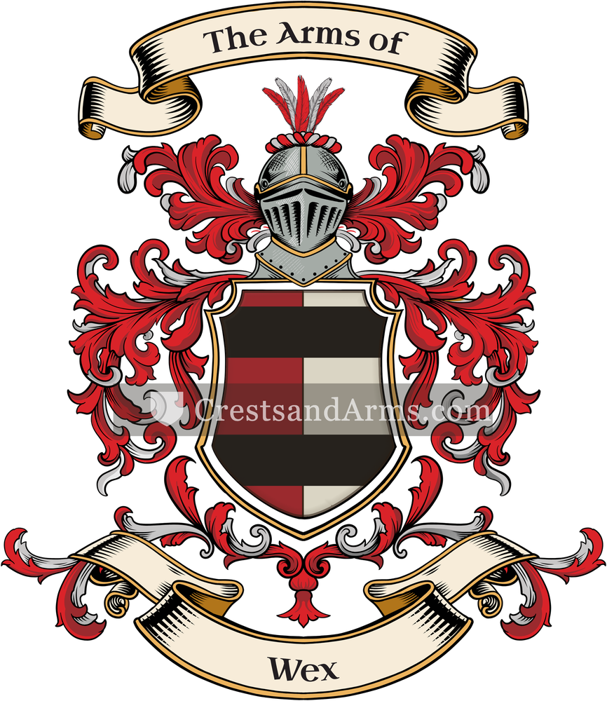 The Wex coat of arms, drawn from the recorded blazon