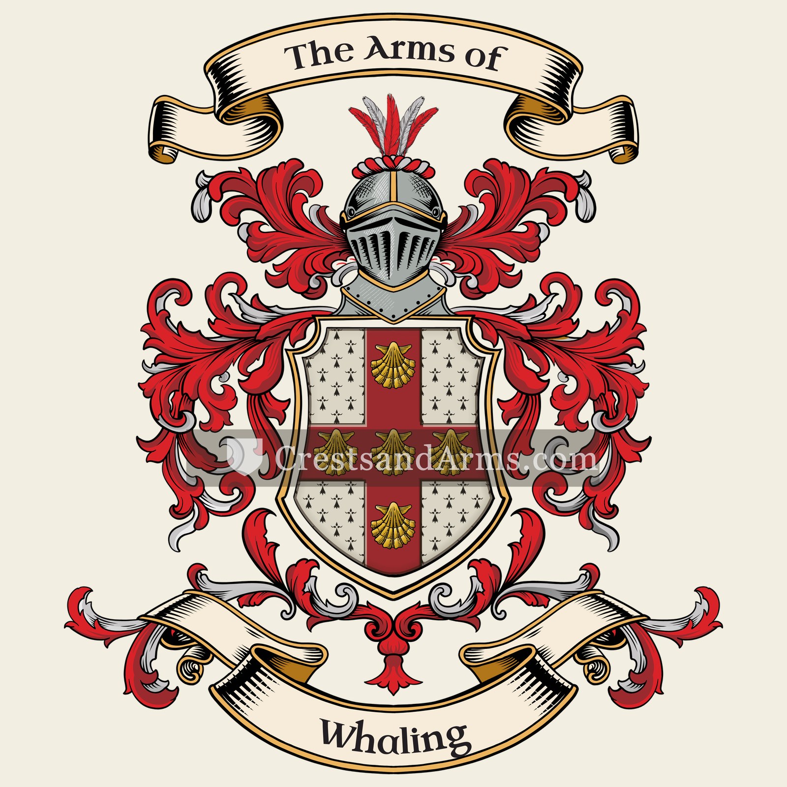 The Whaling coat of arms, drawn from the recorded blazon