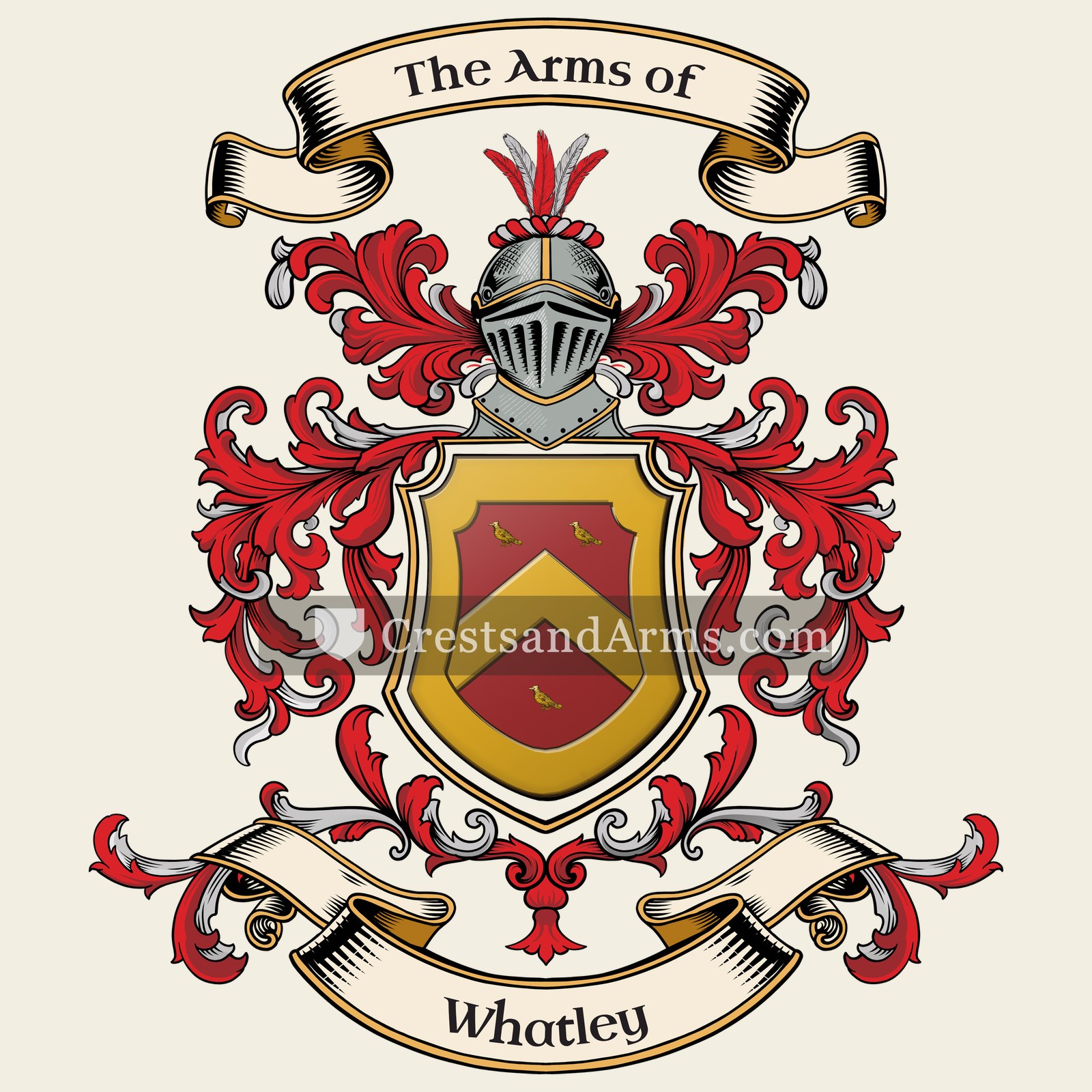 The Whatley coat of arms, drawn from the recorded blazon