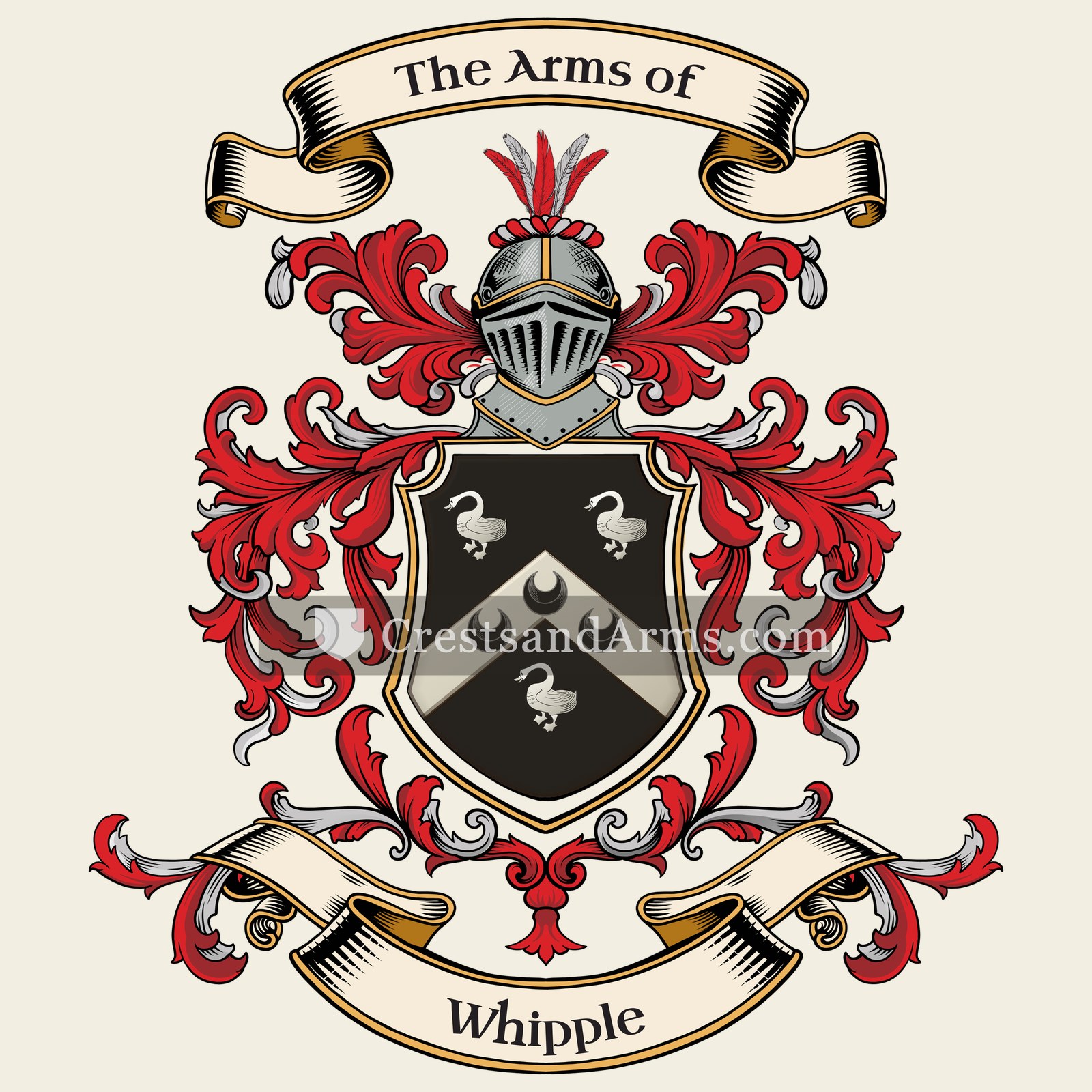 The Whipple coat of arms, drawn from the recorded blazon