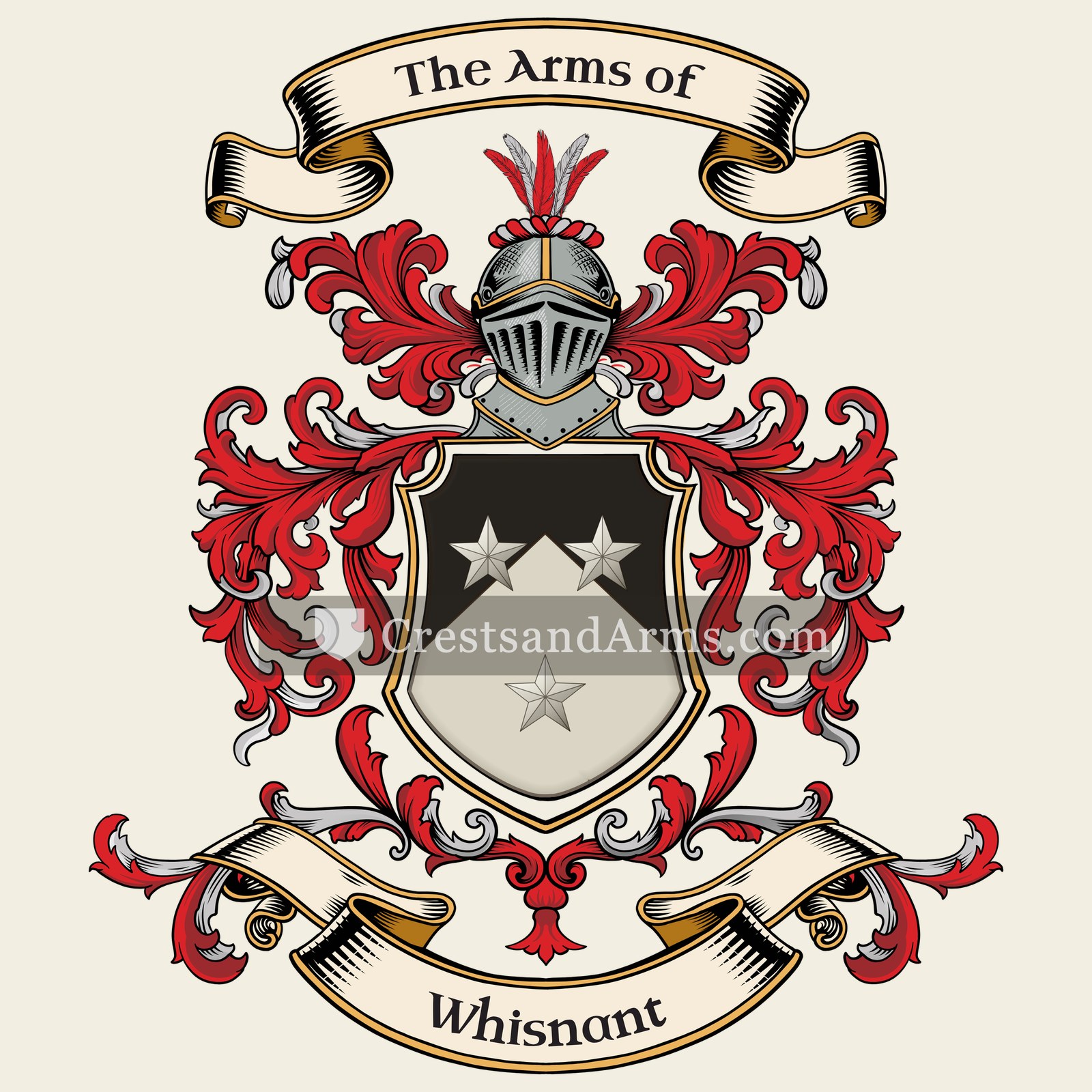 The Whisnant coat of arms, drawn from the recorded blazon