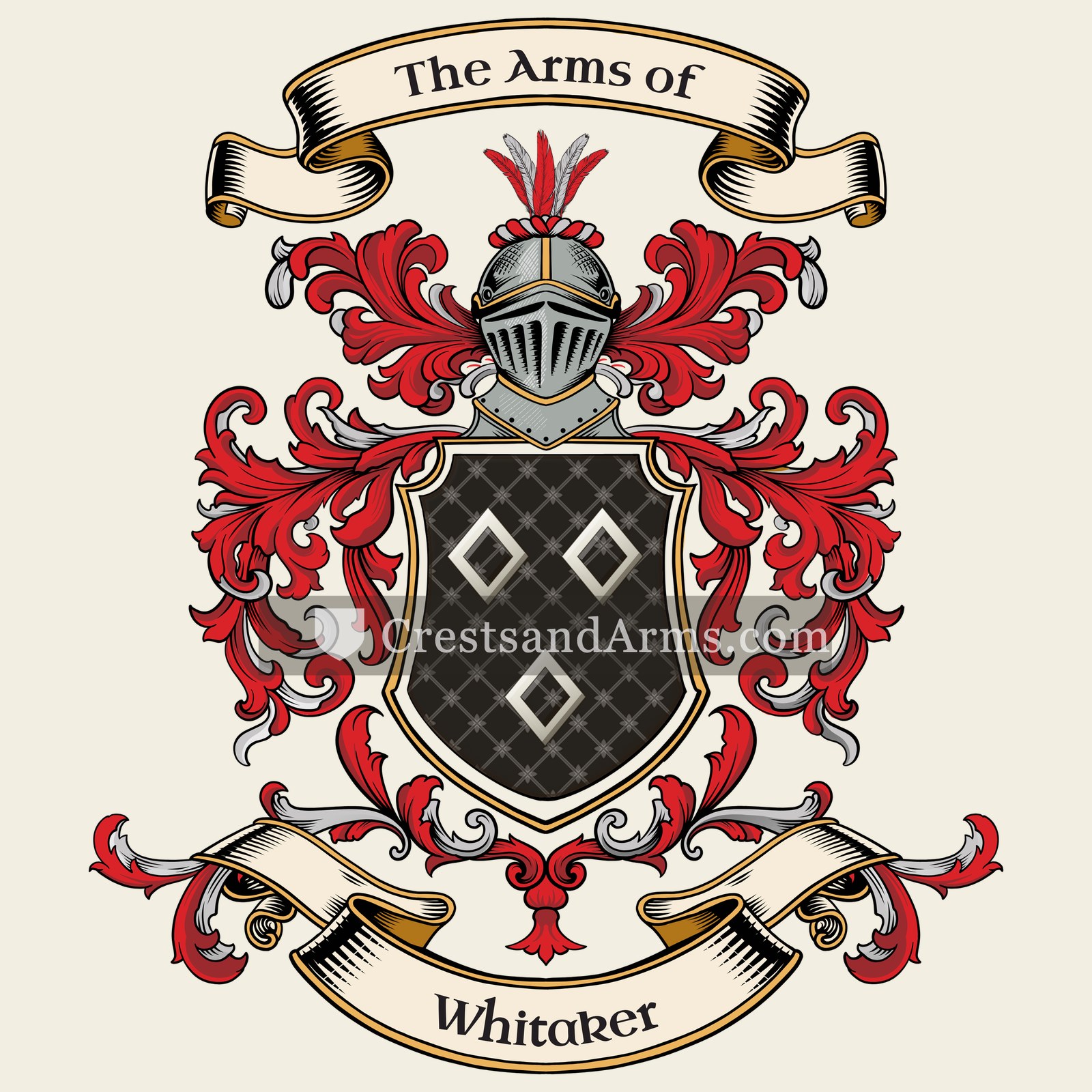 The Whitaker coat of arms, drawn from the recorded blazon