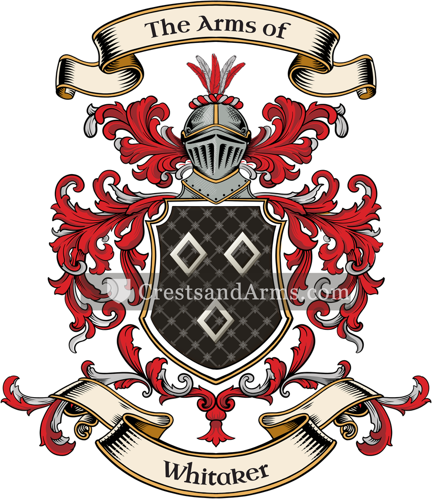 The Whitaker coat of arms, drawn from the recorded blazon