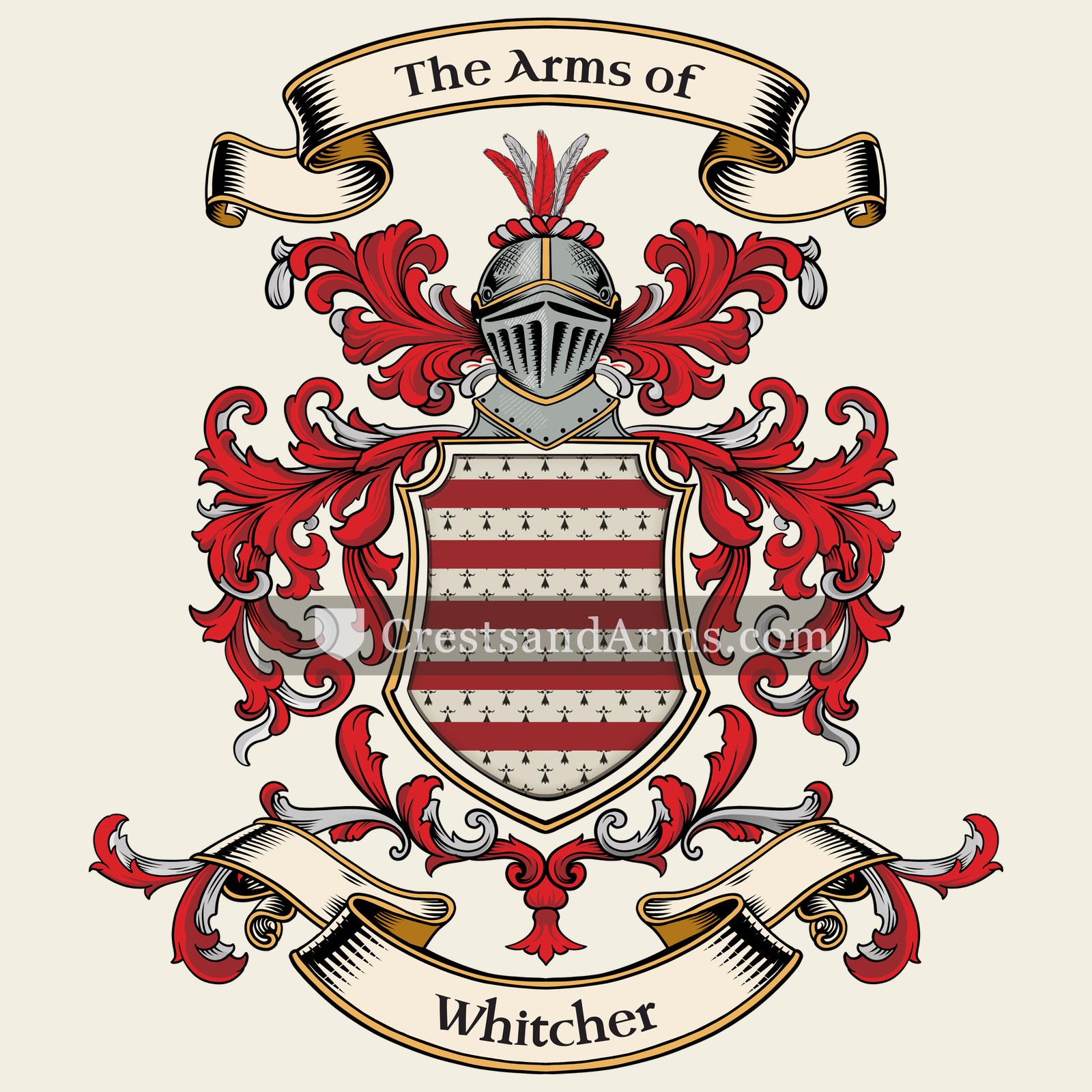 The Whitcher coat of arms, drawn from the recorded blazon