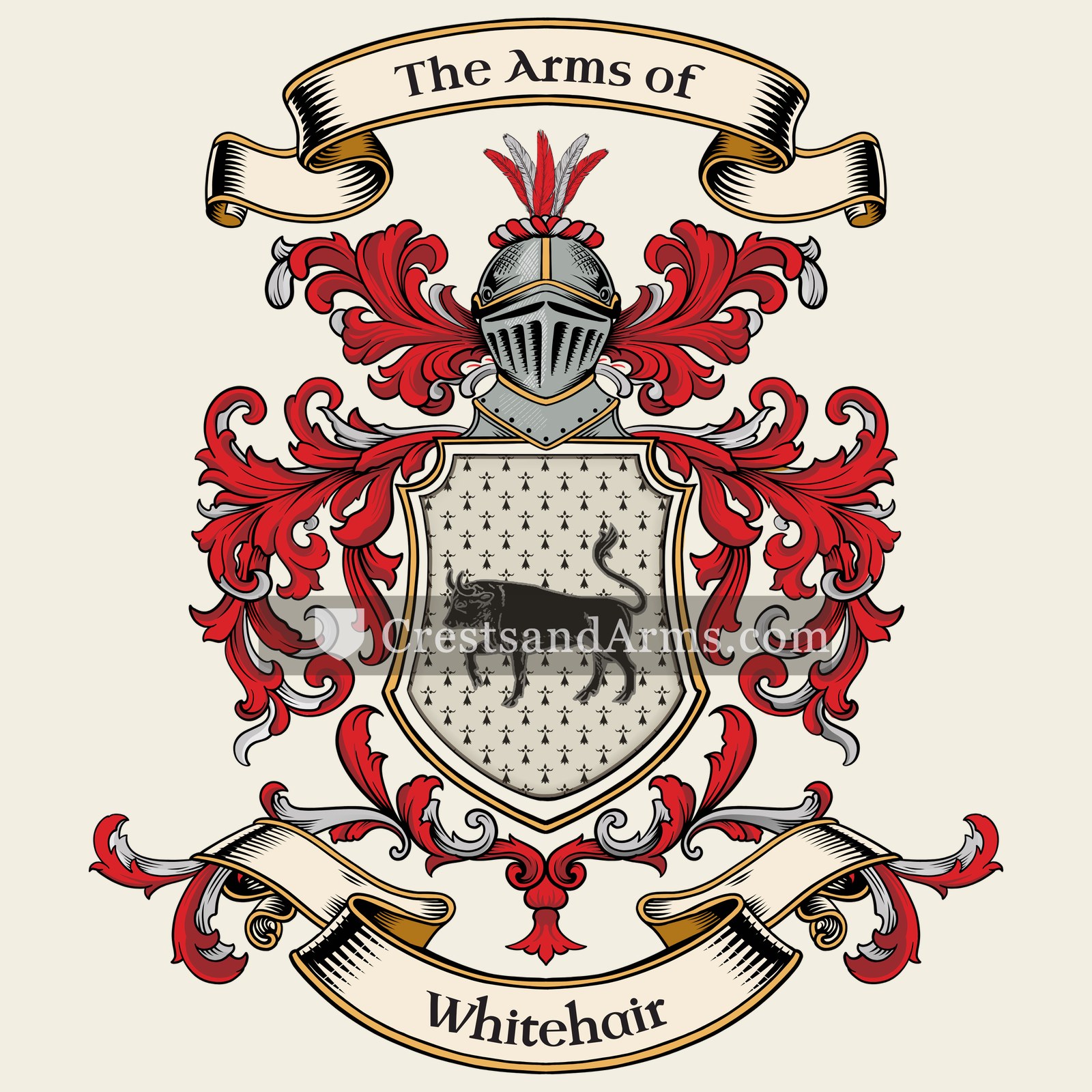 The Whitehair coat of arms, drawn from the recorded blazon