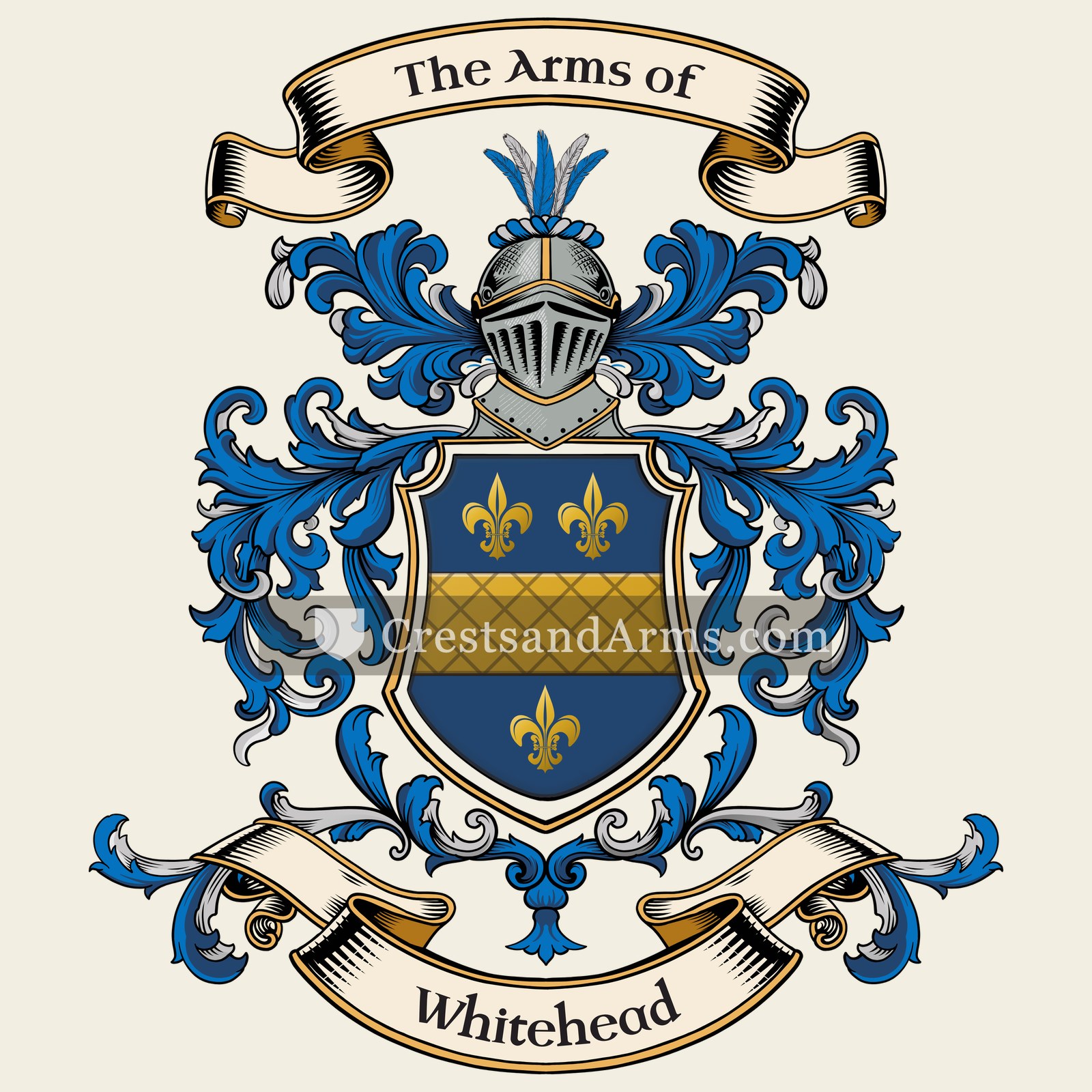 The Whitehead coat of arms, drawn from the recorded blazon