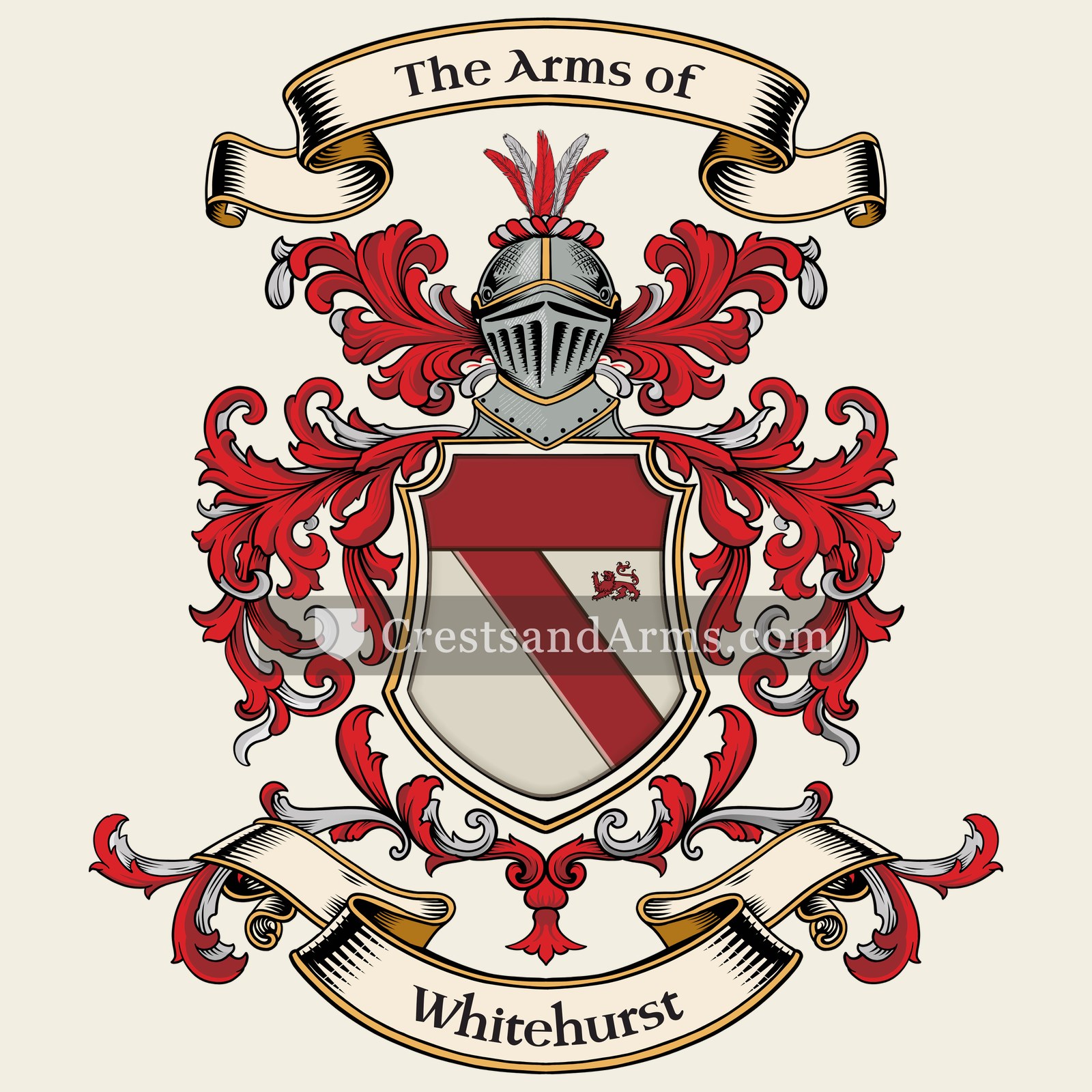 The Whitehurst coat of arms, drawn from the recorded blazon