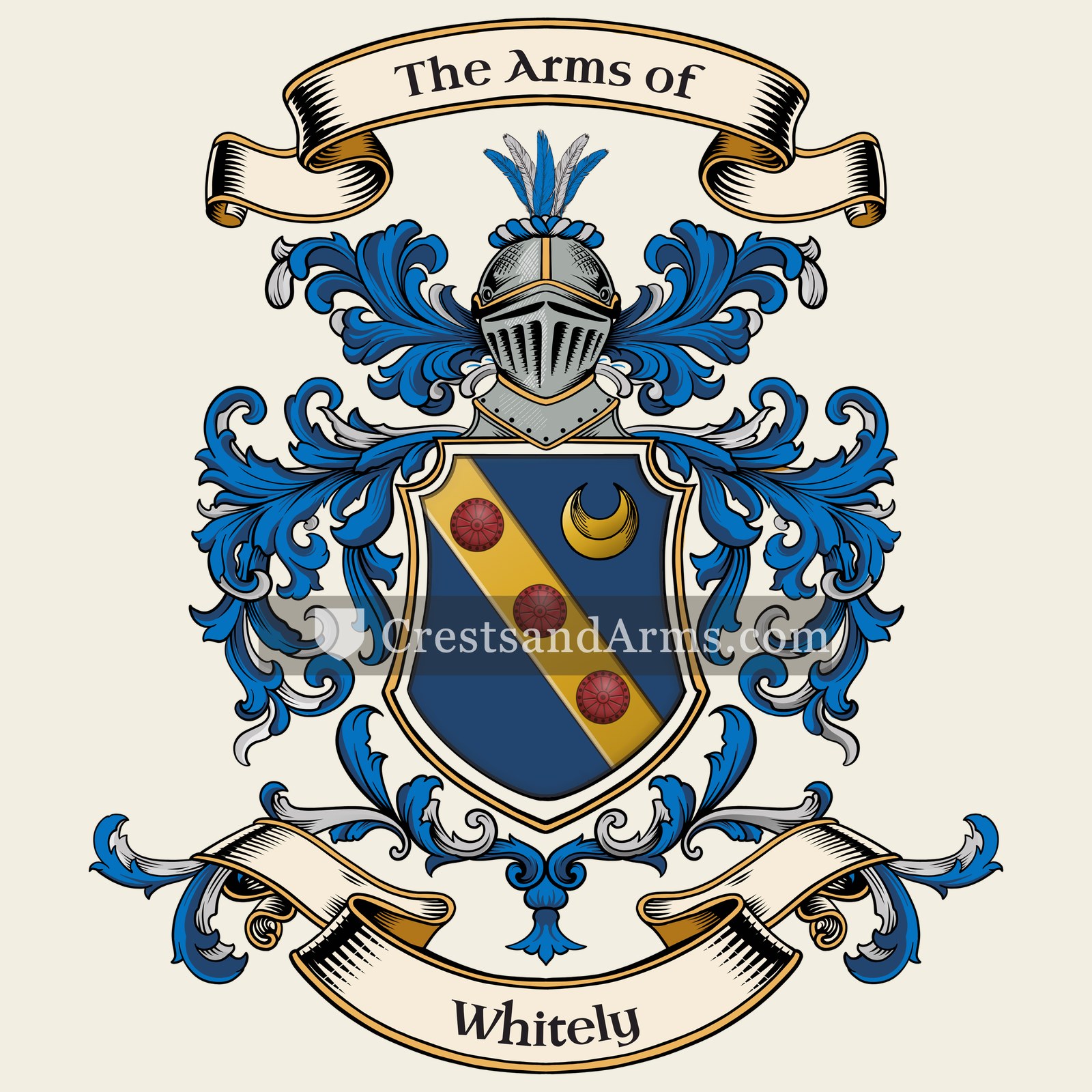 The Whitely coat of arms, drawn from the recorded blazon