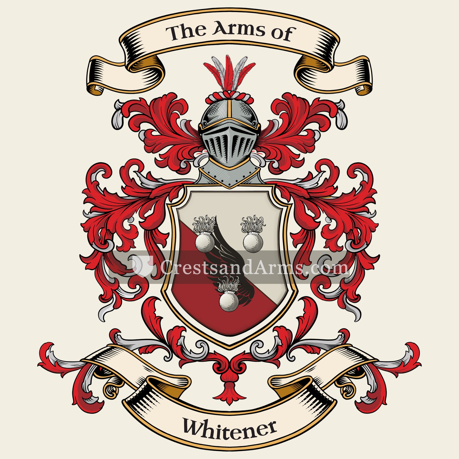 The Whitener coat of arms, drawn from the recorded blazon