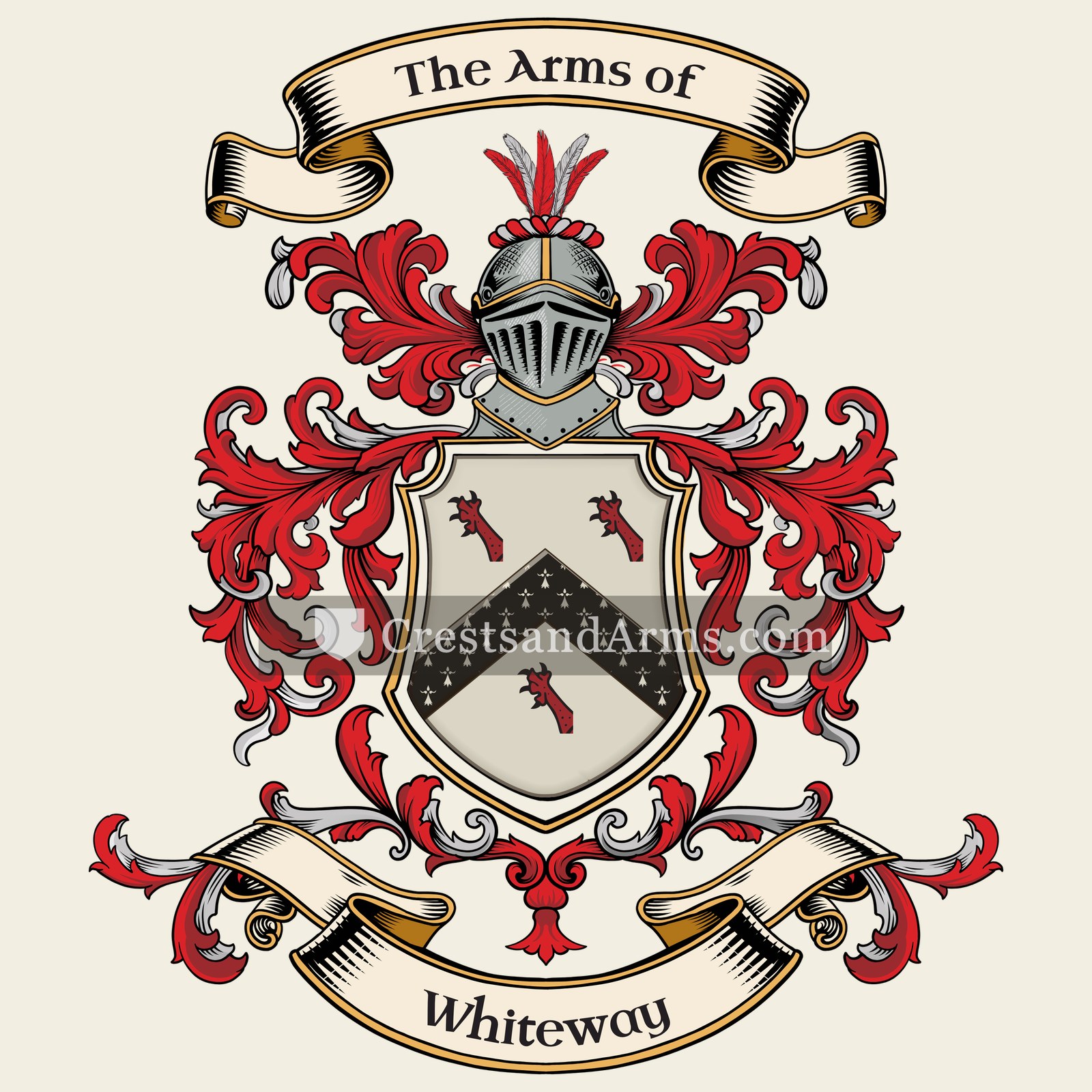 The Whiteway coat of arms, drawn from the recorded blazon