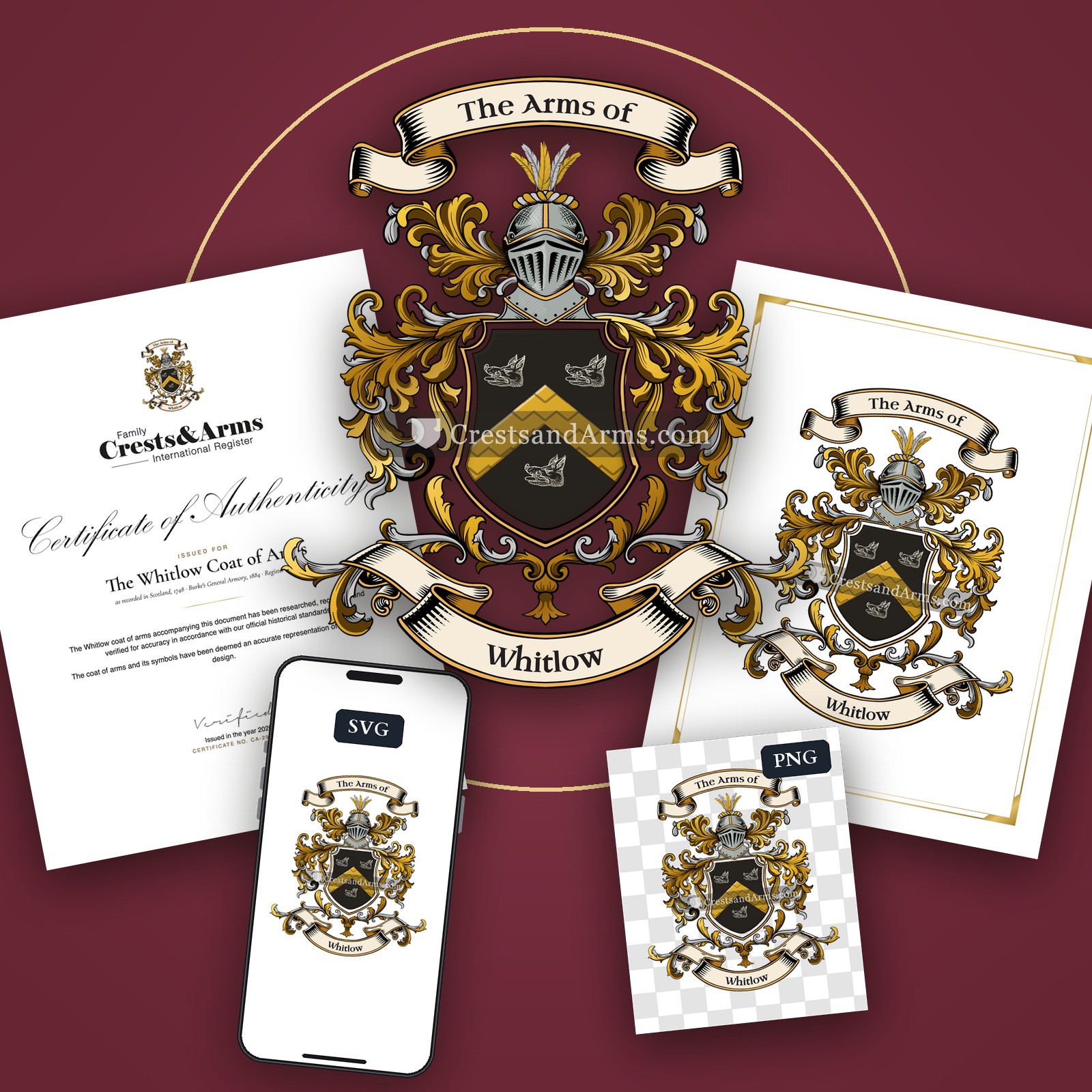 The Whitlow arms on the coat of arms — digital pack