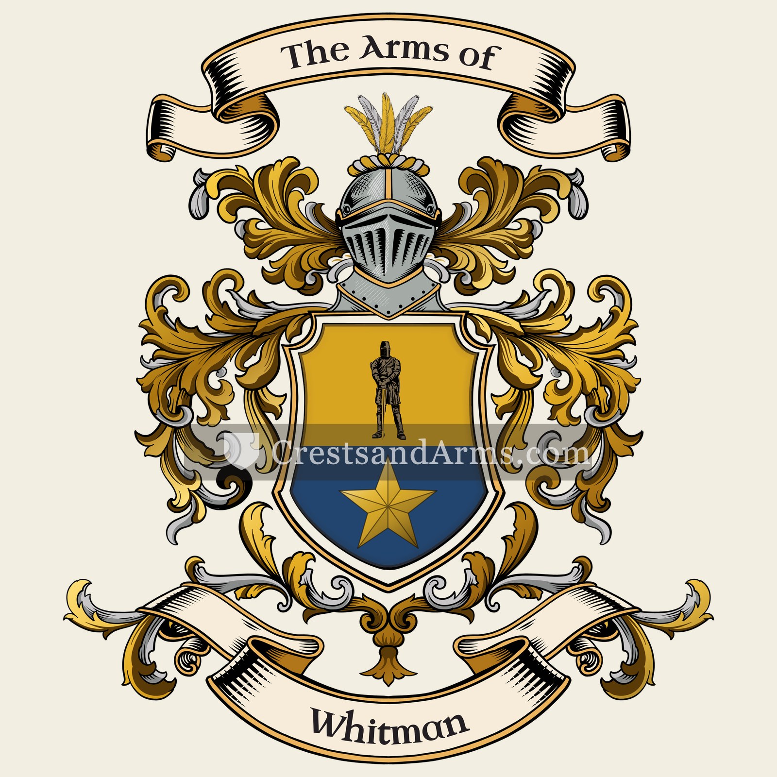 The Whitman coat of arms, drawn from the recorded blazon