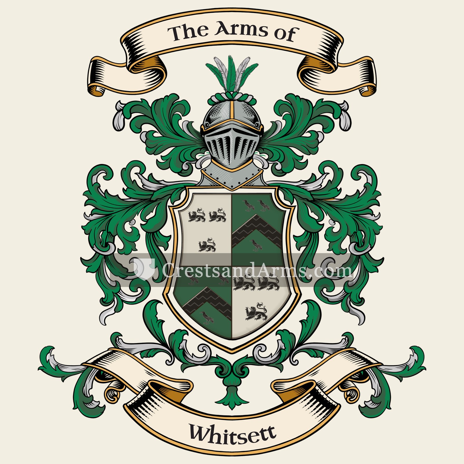 The Whitsett coat of arms, drawn from the recorded blazon
