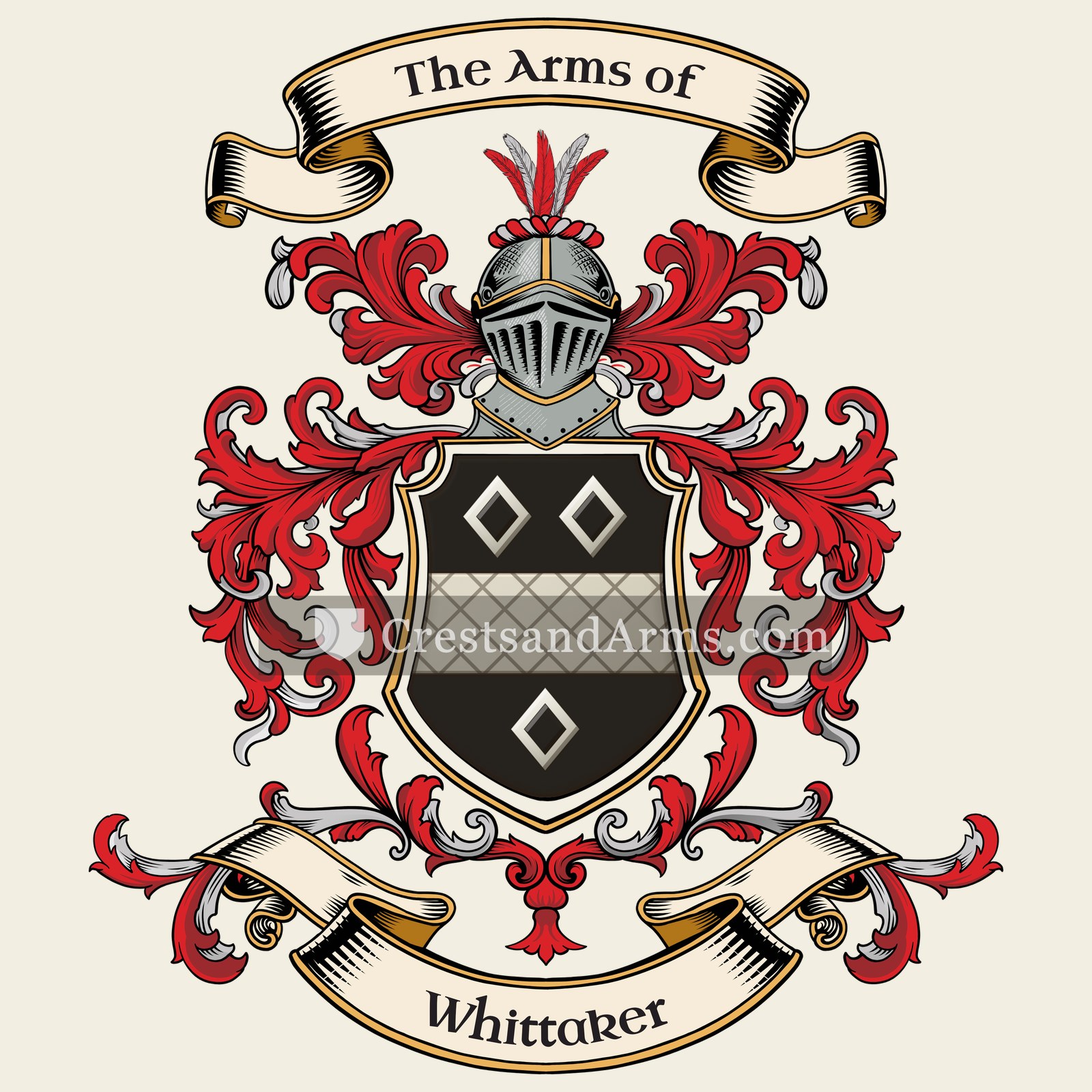 The Whittaker coat of arms, drawn from the recorded blazon