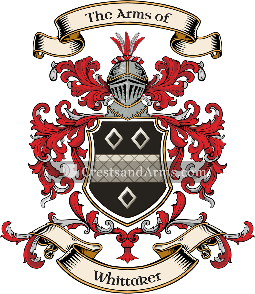 The Whittaker coat of arms, drawn from the recorded blazon
