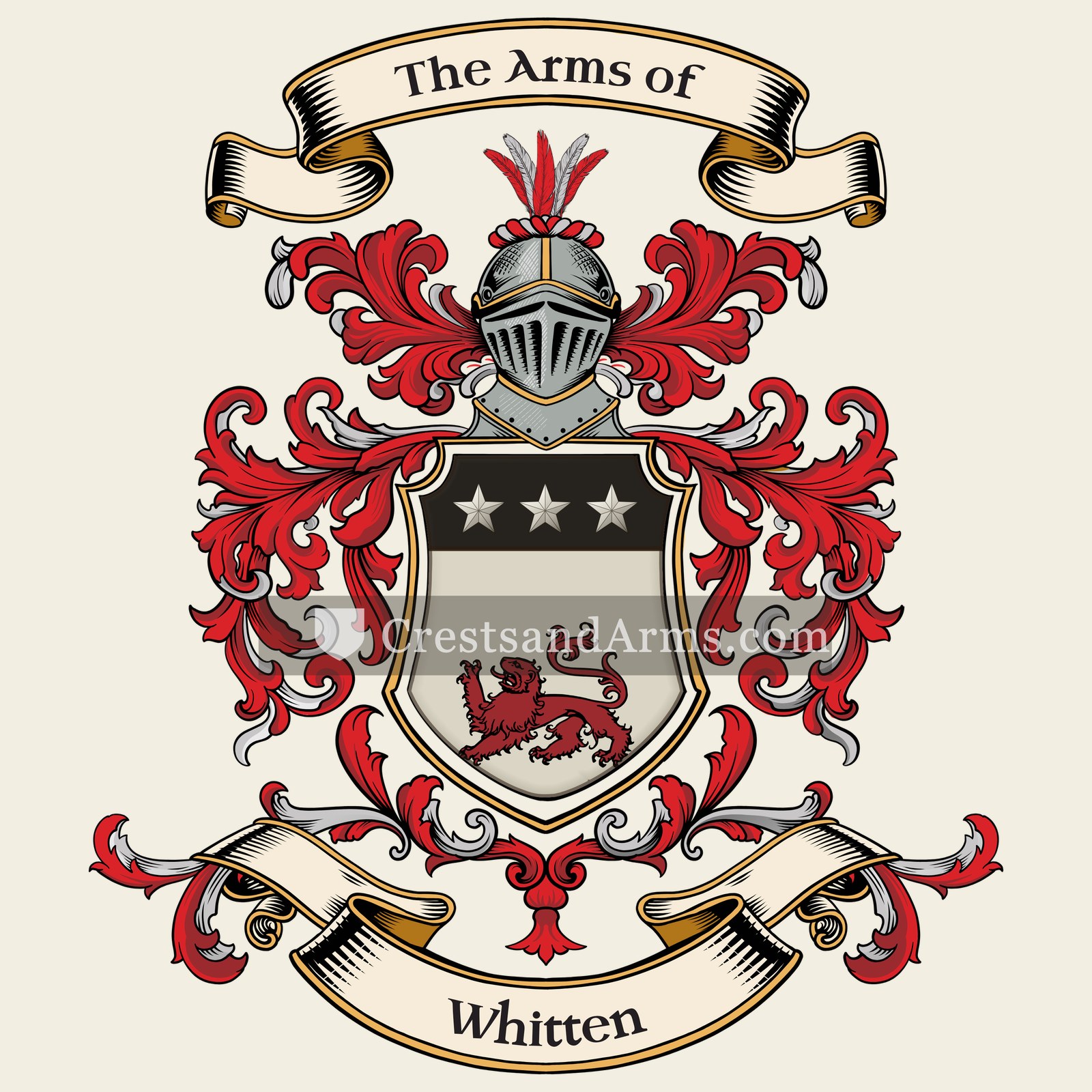 The Whitten coat of arms, drawn from the recorded blazon