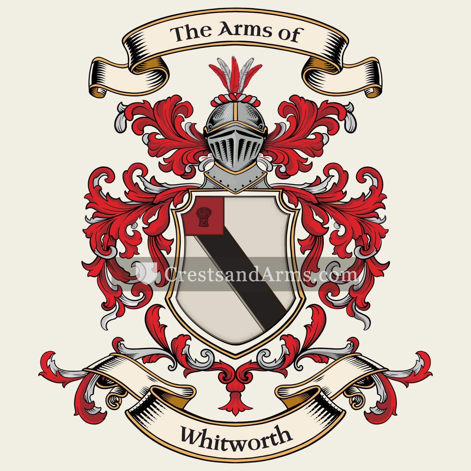 The Whitworth coat of arms, drawn from the recorded blazon