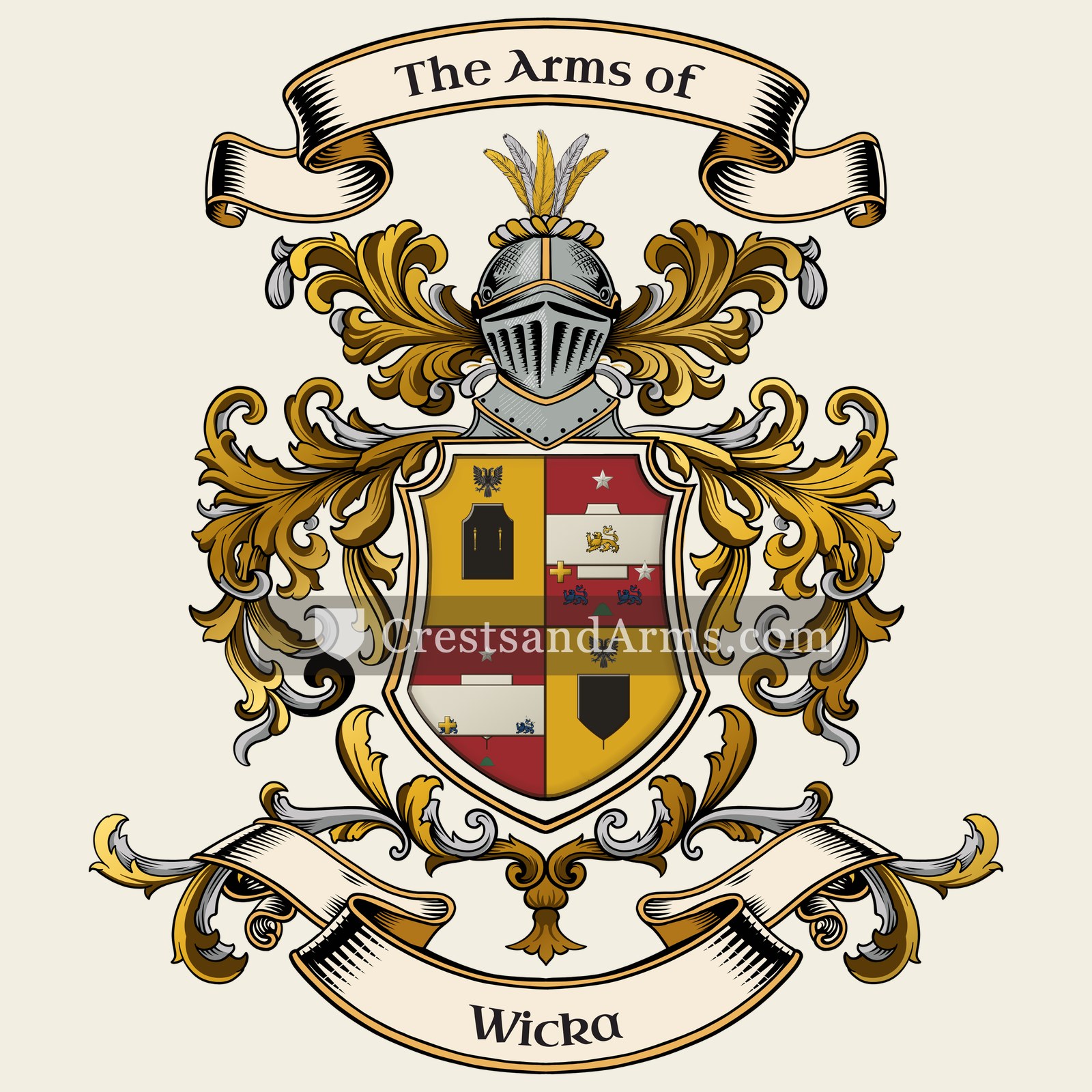 The Wicka coat of arms, drawn from the recorded blazon