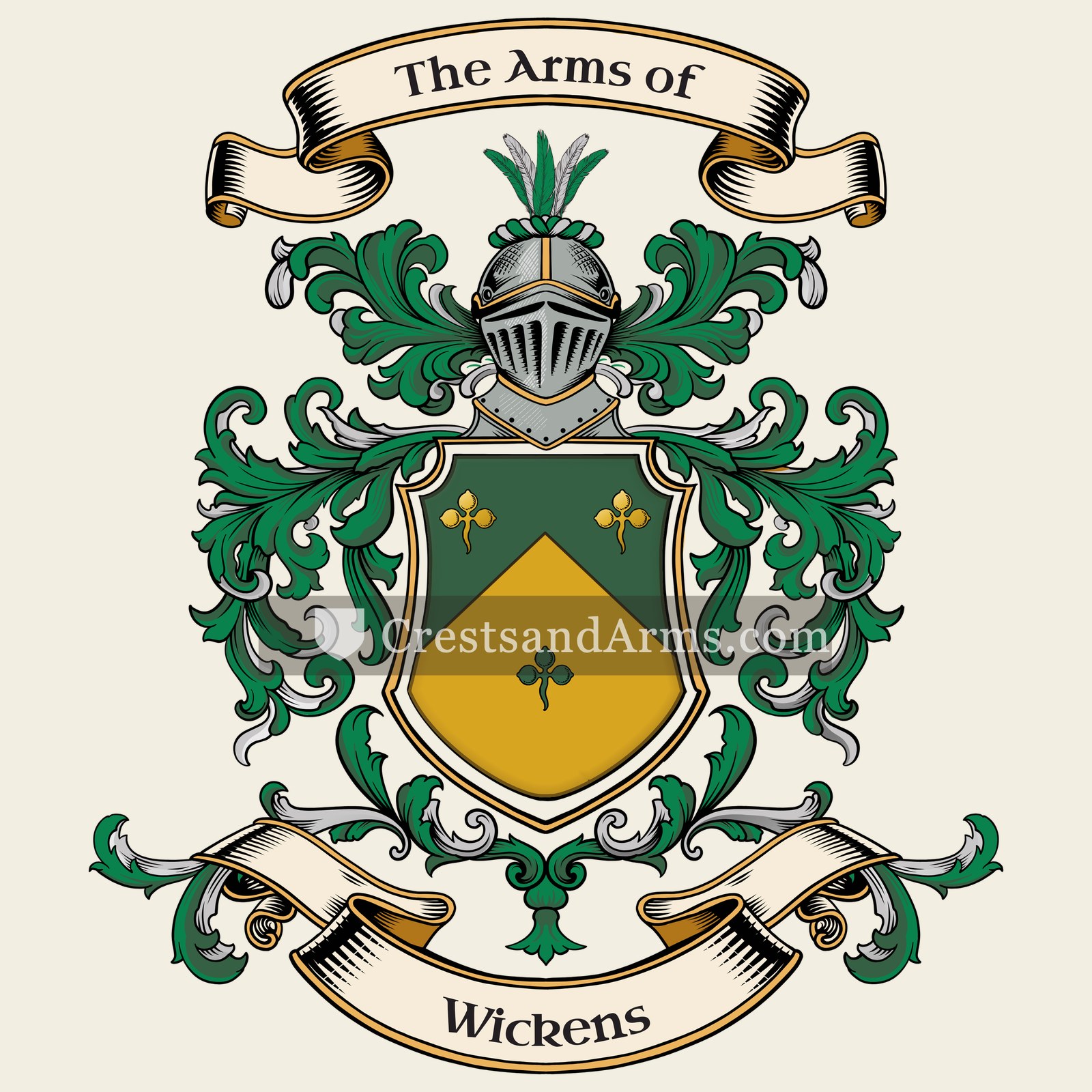 The Wickens coat of arms, drawn from the recorded blazon