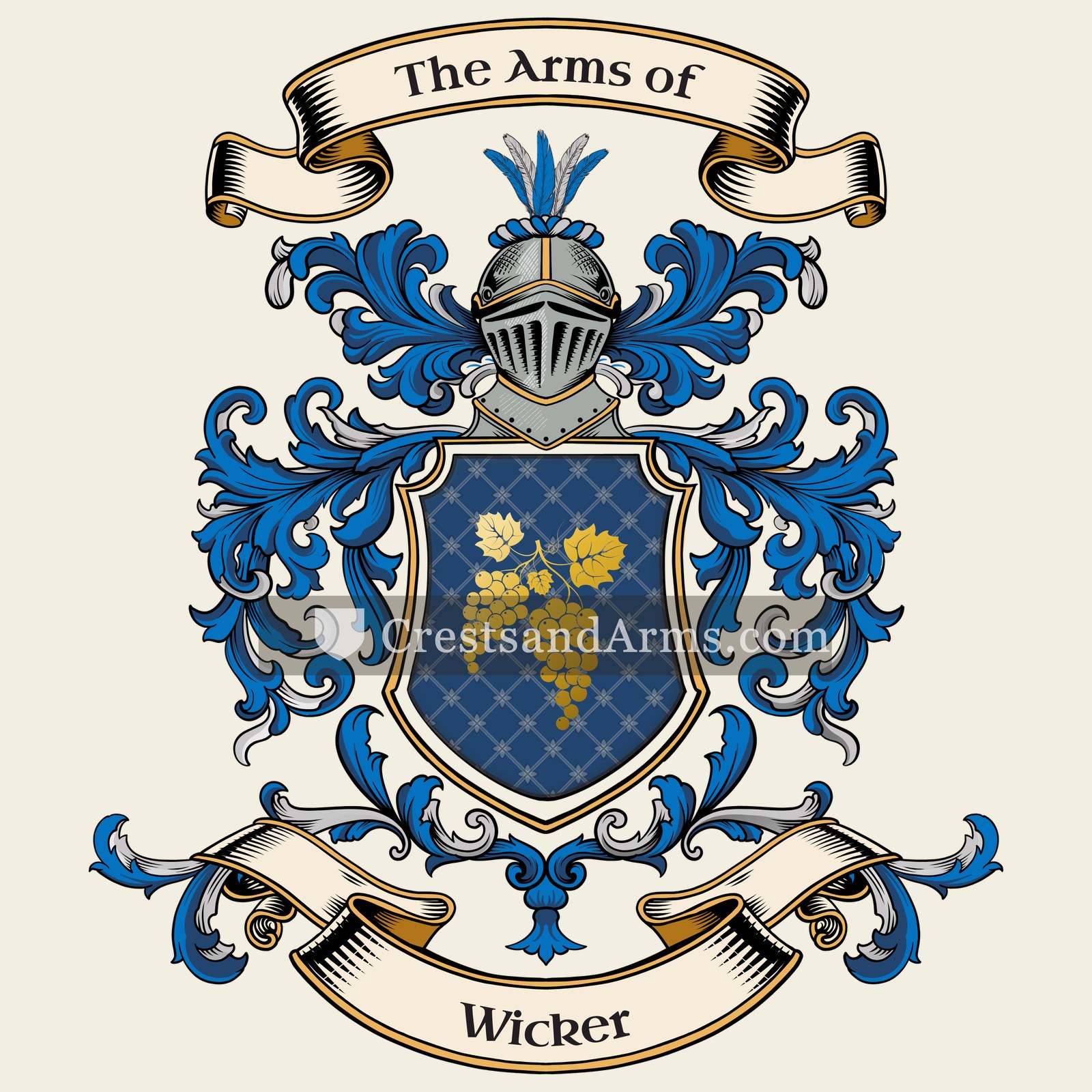 The Wicker coat of arms, drawn from the recorded blazon