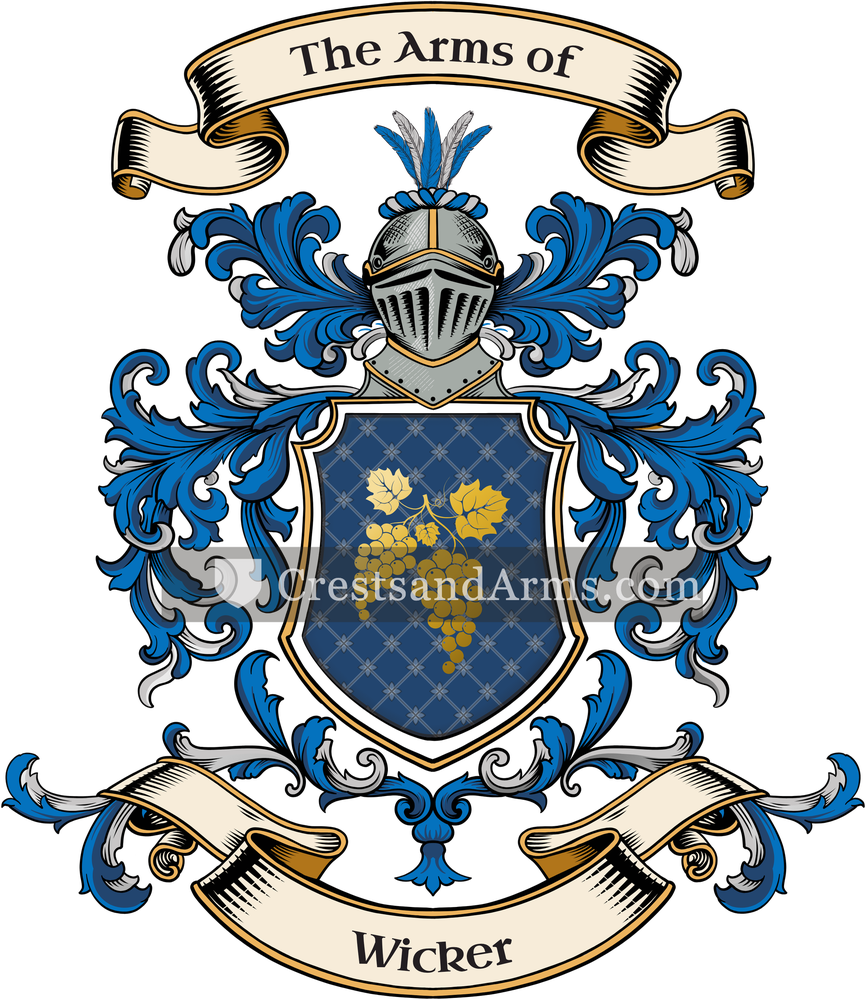 The Wicker coat of arms, drawn from the recorded blazon