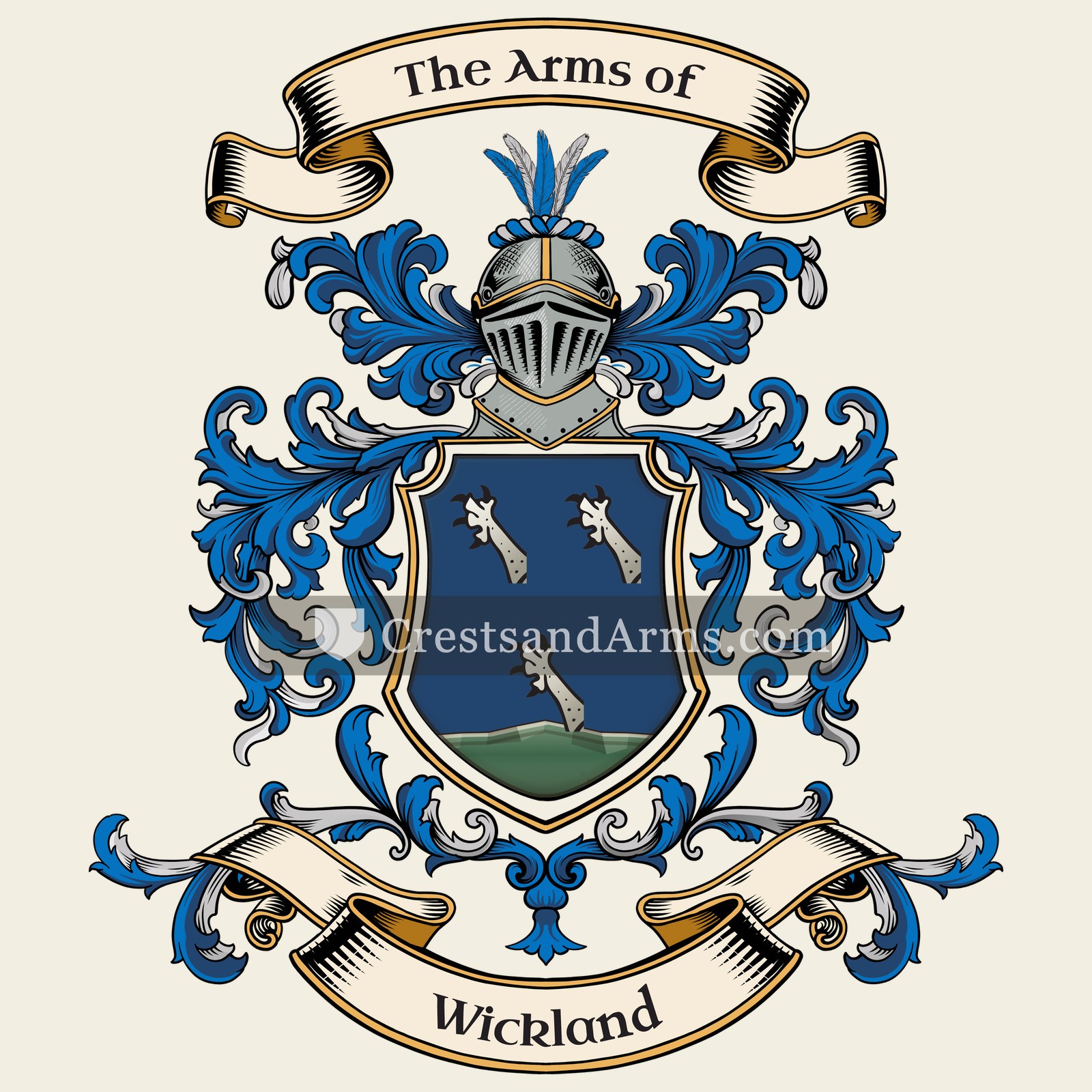 The Wickland coat of arms, drawn from the recorded blazon