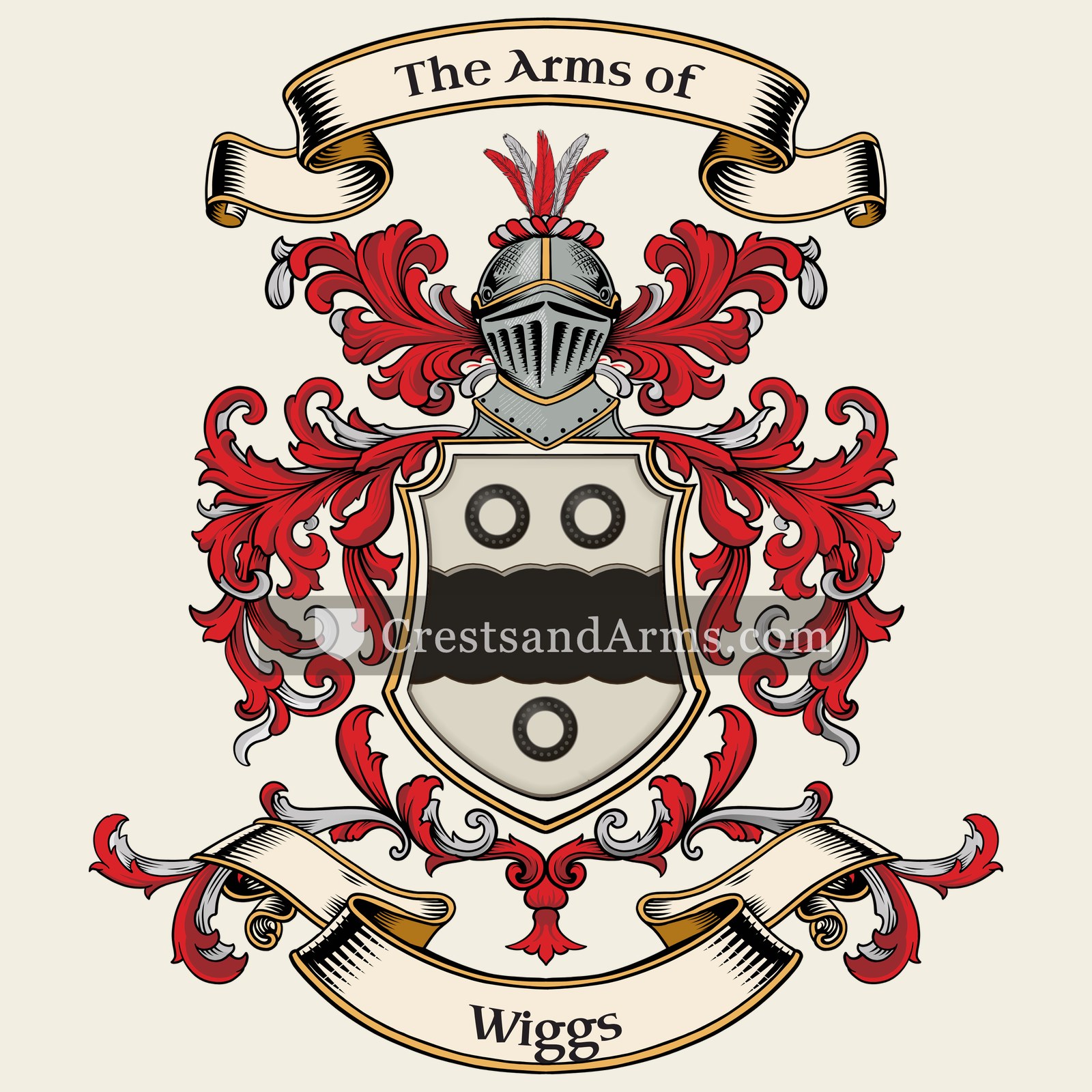 The Wiggs coat of arms, drawn from the recorded blazon