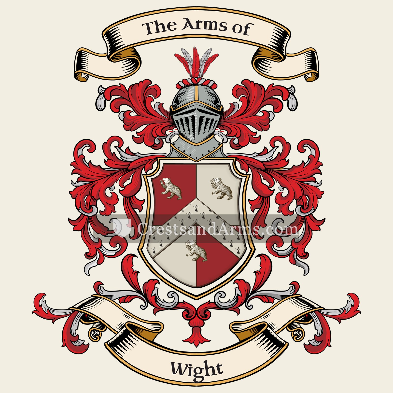 The Wight coat of arms, drawn from the recorded blazon