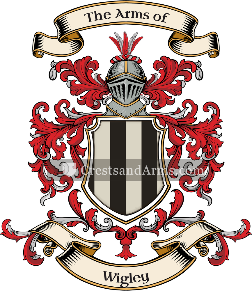The Wigley coat of arms, drawn from the recorded blazon
