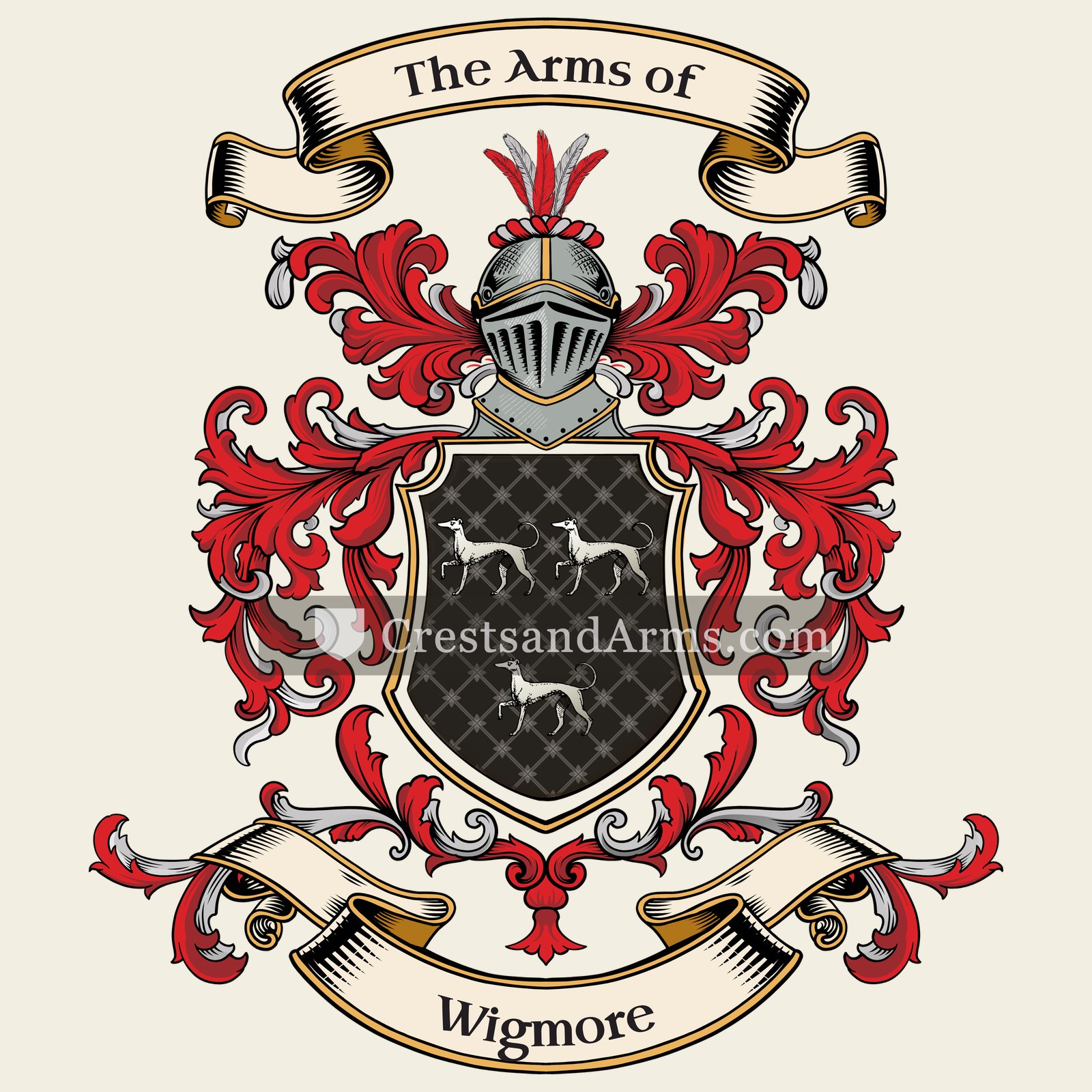 The Wigmore coat of arms, drawn from the recorded blazon