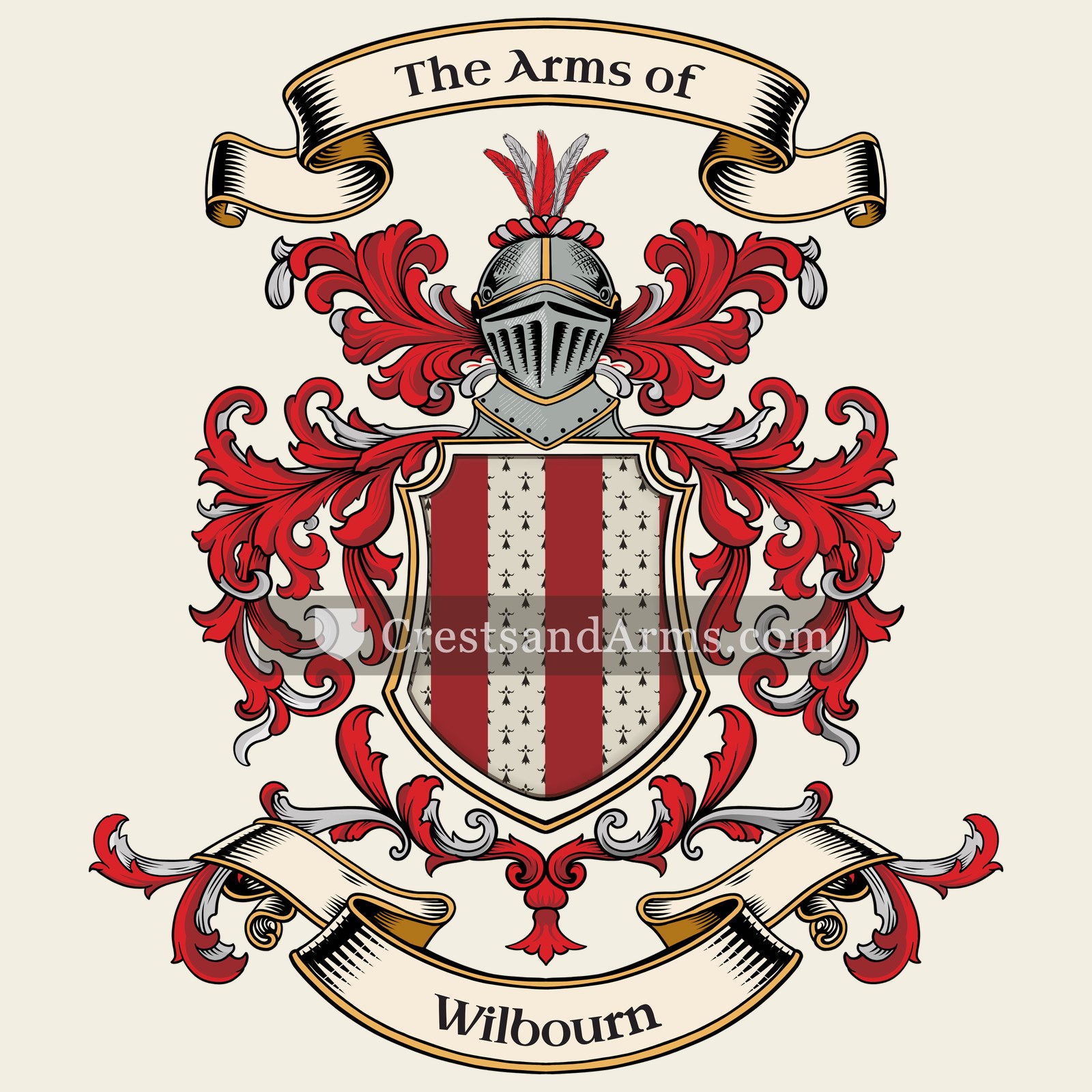The Wilbourn coat of arms, drawn from the recorded blazon