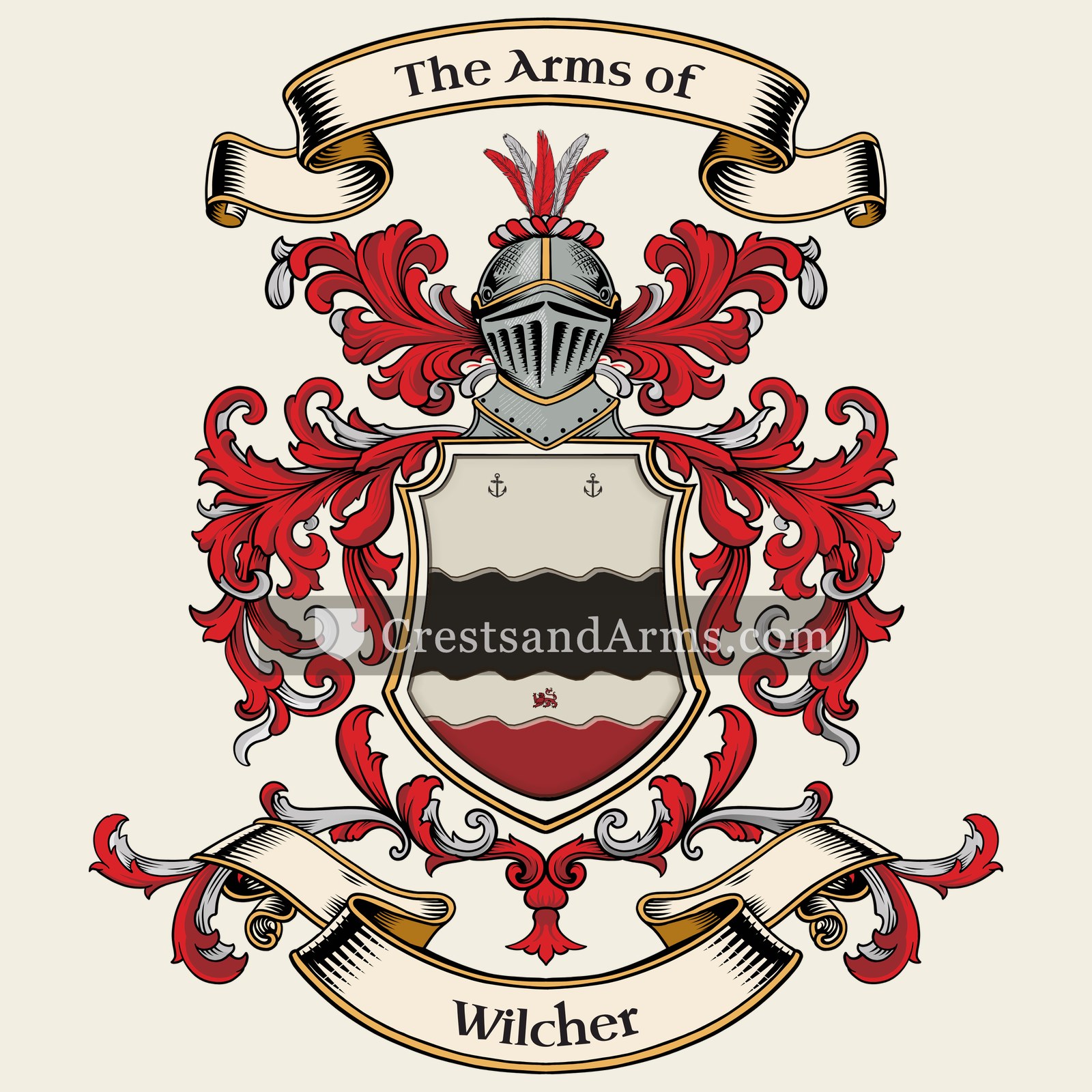 The Wilcher coat of arms, drawn from the recorded blazon
