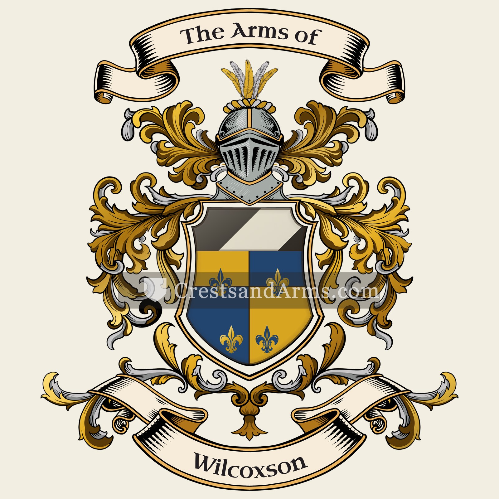 The Wilcoxson coat of arms, drawn from the recorded blazon