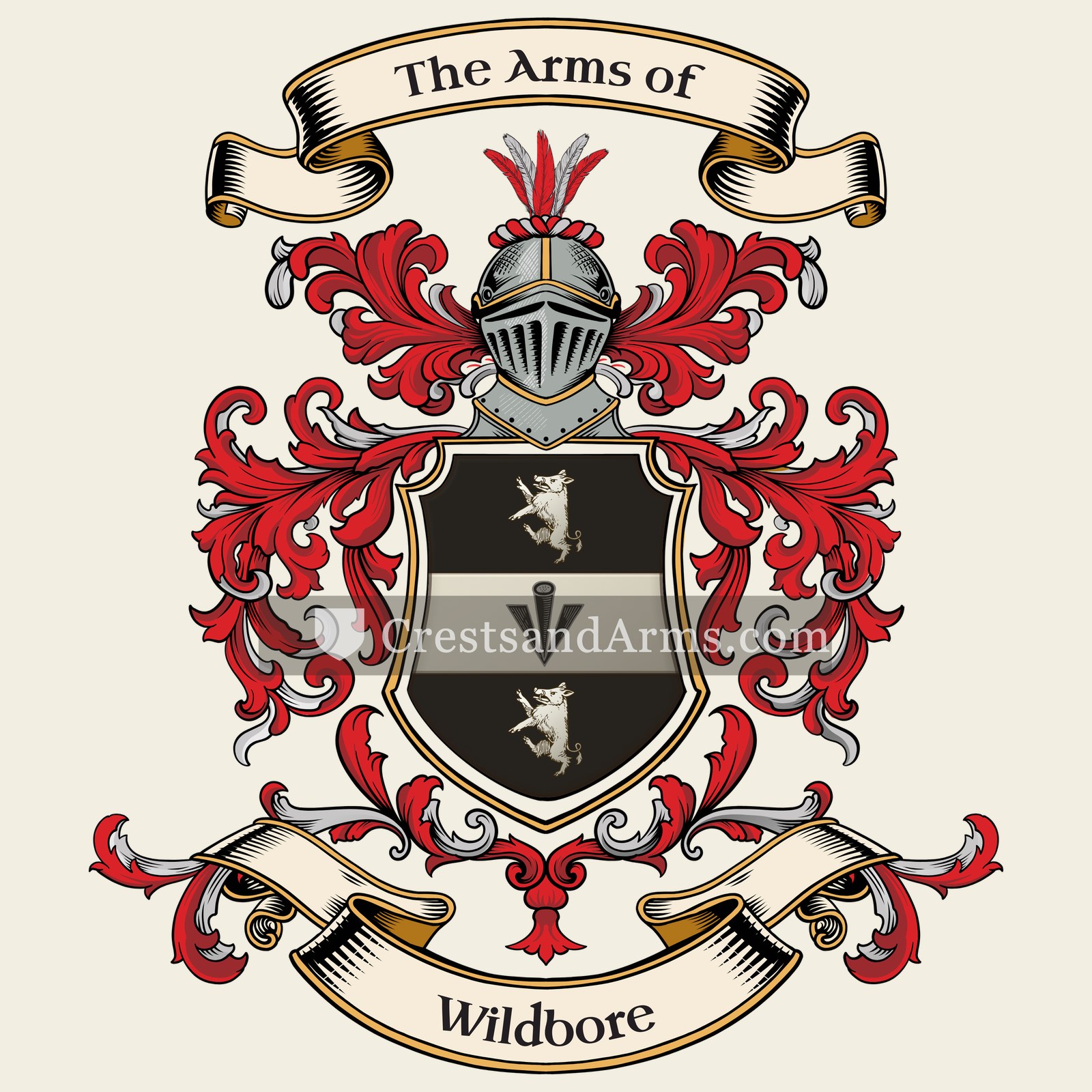 The Wildbore coat of arms, drawn from the recorded blazon