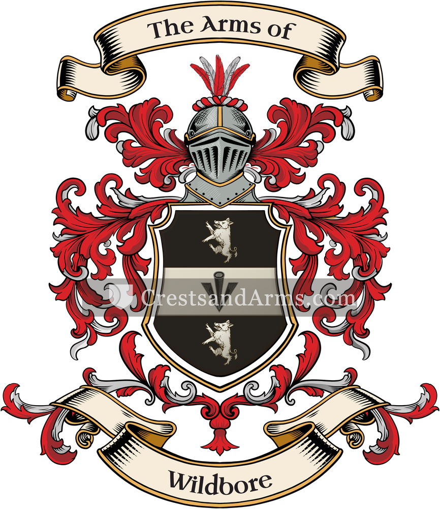 The Wildbore coat of arms, drawn from the recorded blazon